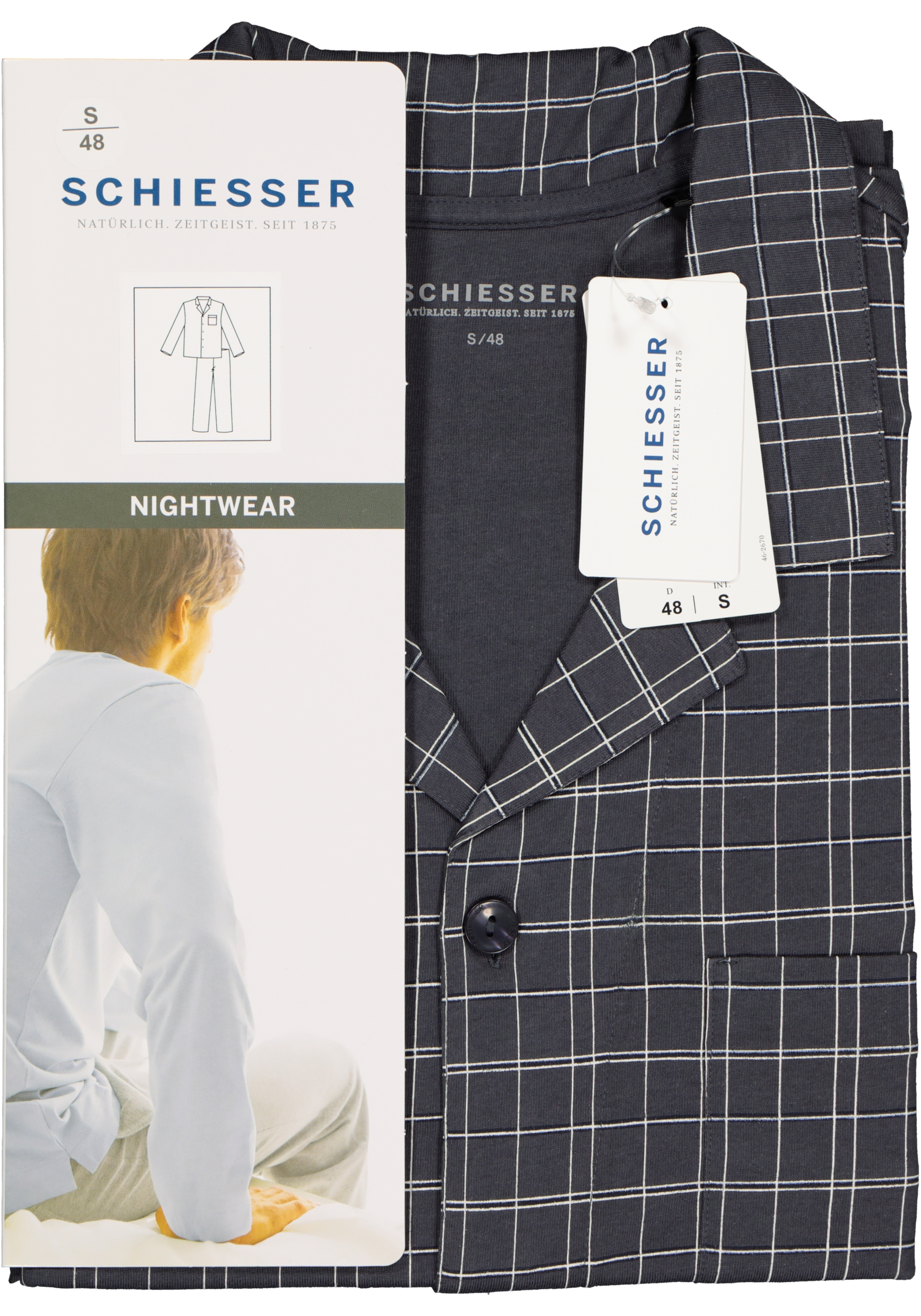 SCHIESSER heren pyjama, met knoopjes, grijs geruit
