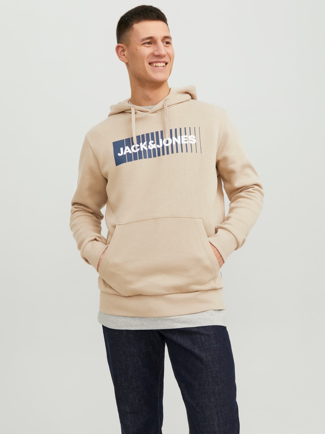 JACK & JONES Corp logo sweat hood play regular fit, heren hoodie katoenmengsel met capuchon, beige