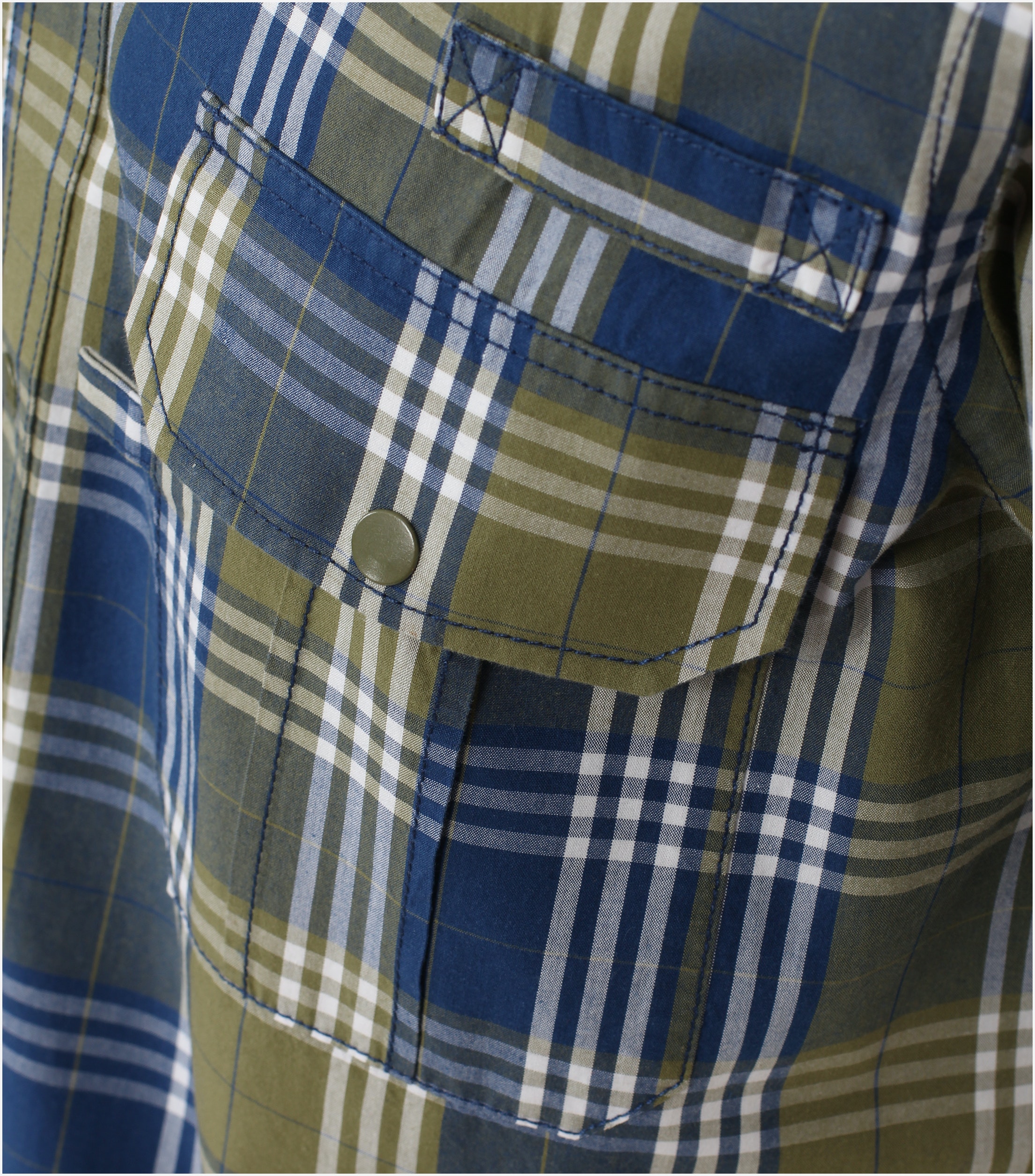 Redmond comfort fit overhemd, korte mouw, popeline, groen geruit