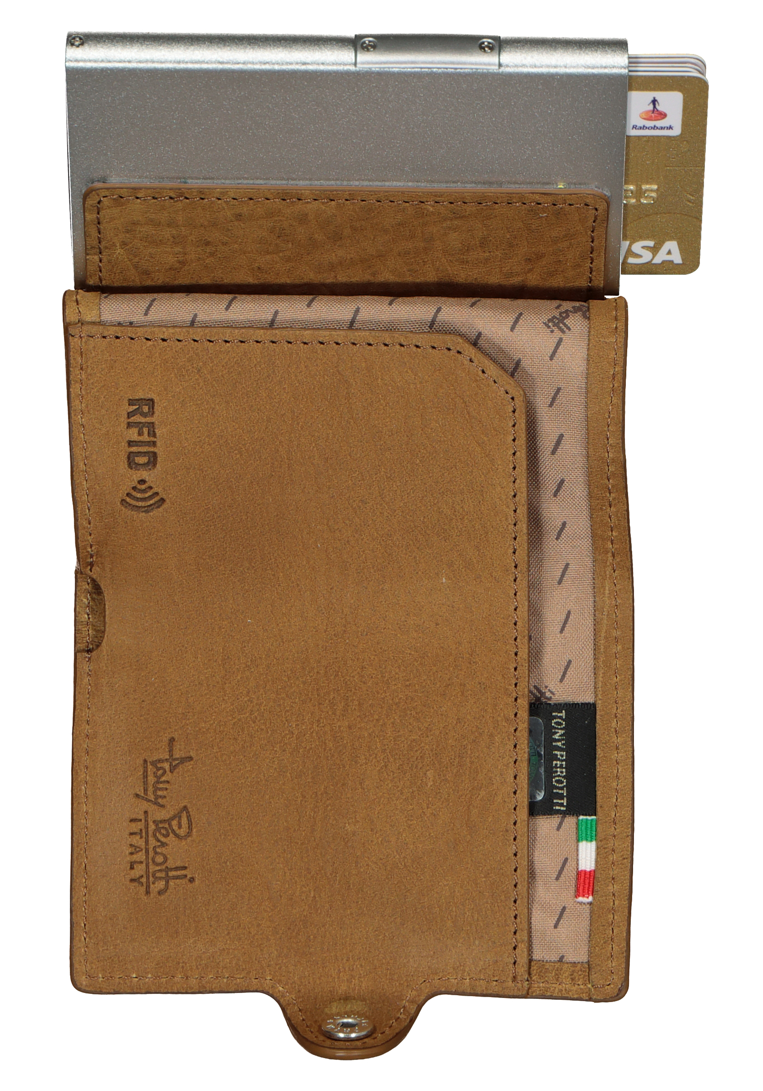 Tony Perotti pasjes RFID portemonnee (6 pasjes) met papiergeldvak, bruin vintage leer