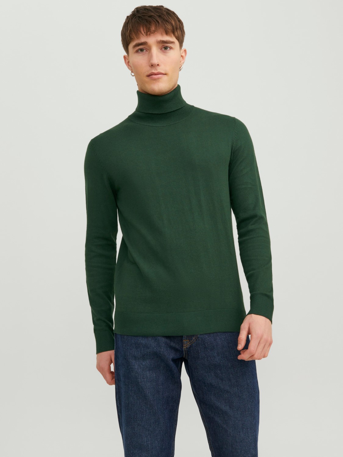 JACK & JONES Emil knit roll neck slim fit, heren pullover viscosemengsel met col, groen