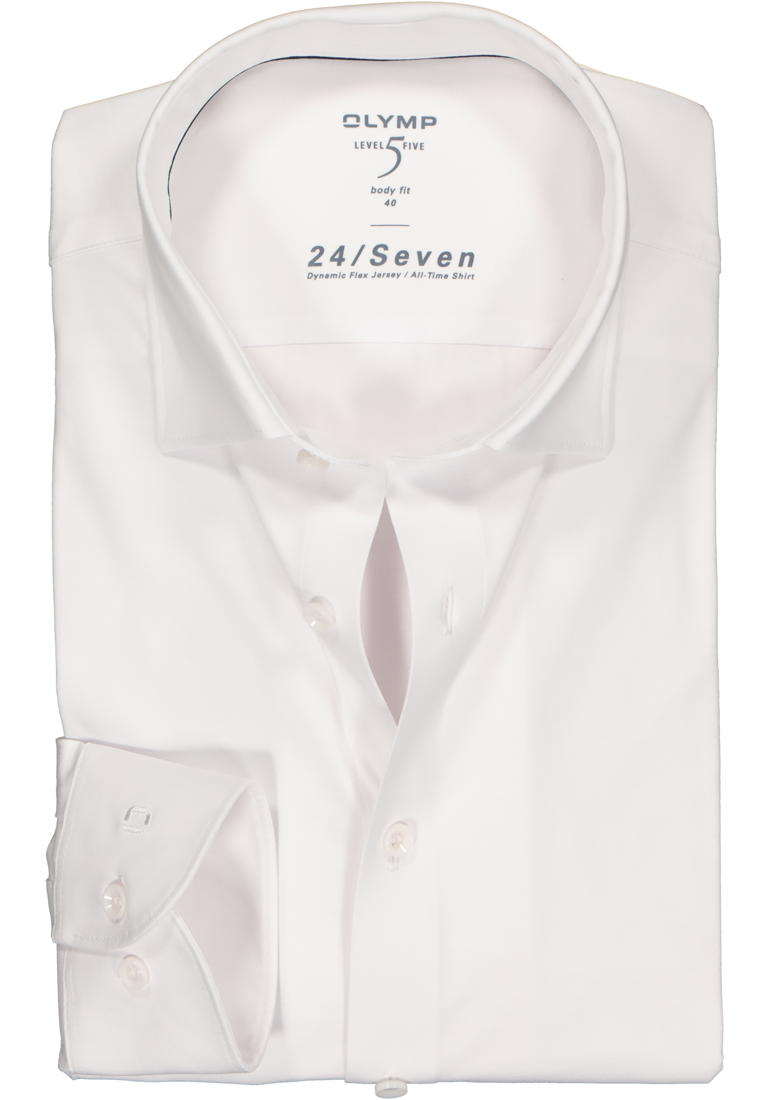 OLYMP Level 5 24/Seven body fit overhemd, mouwlengte 7, wit tricot