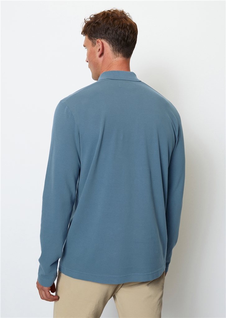 Marc O'Polo regular fit polo lange mouw, heren poloshirt, middenblauw