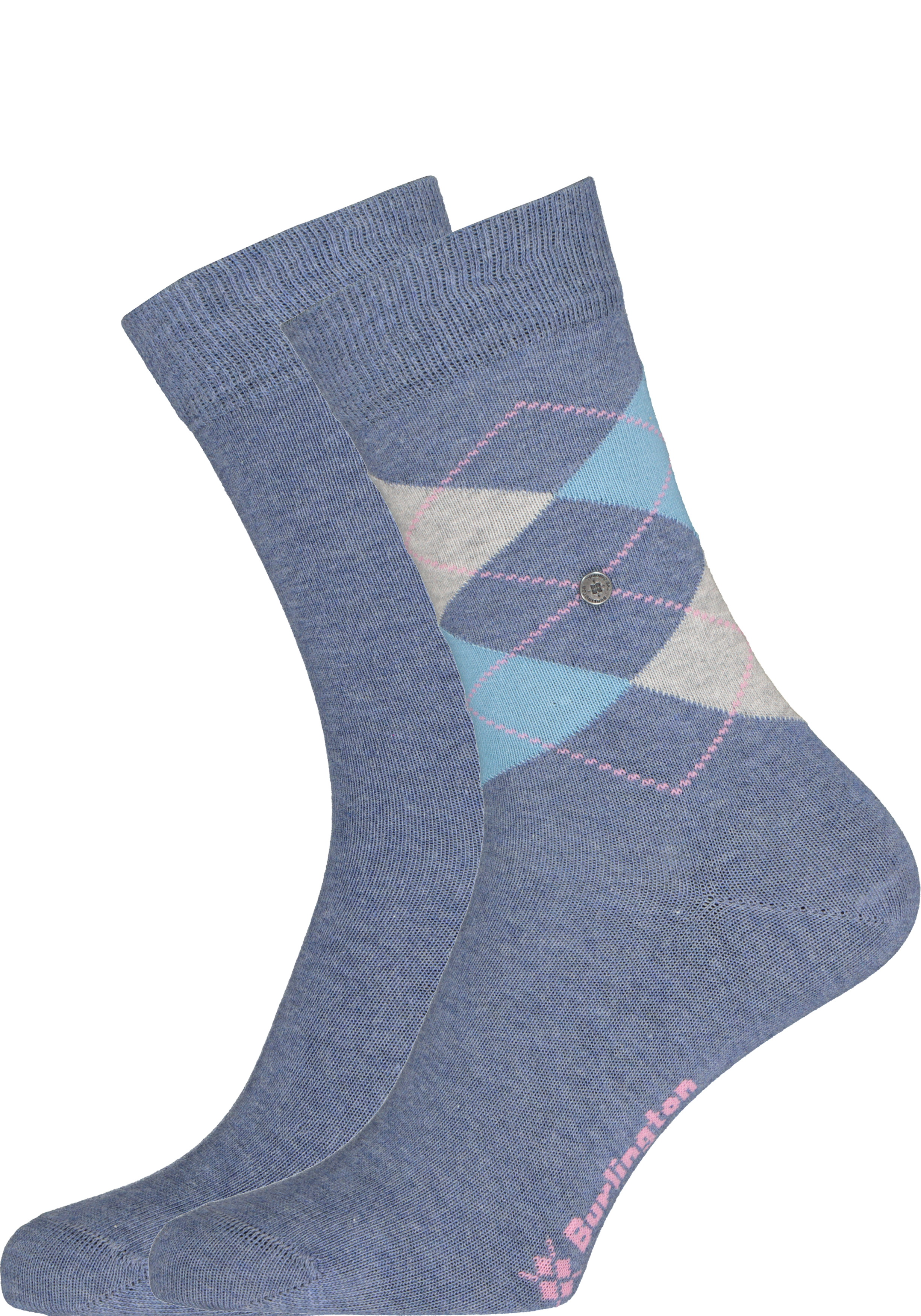 Burlington Everyday damessokken (2-pack), katoen, licht jeansblauw en geruit
