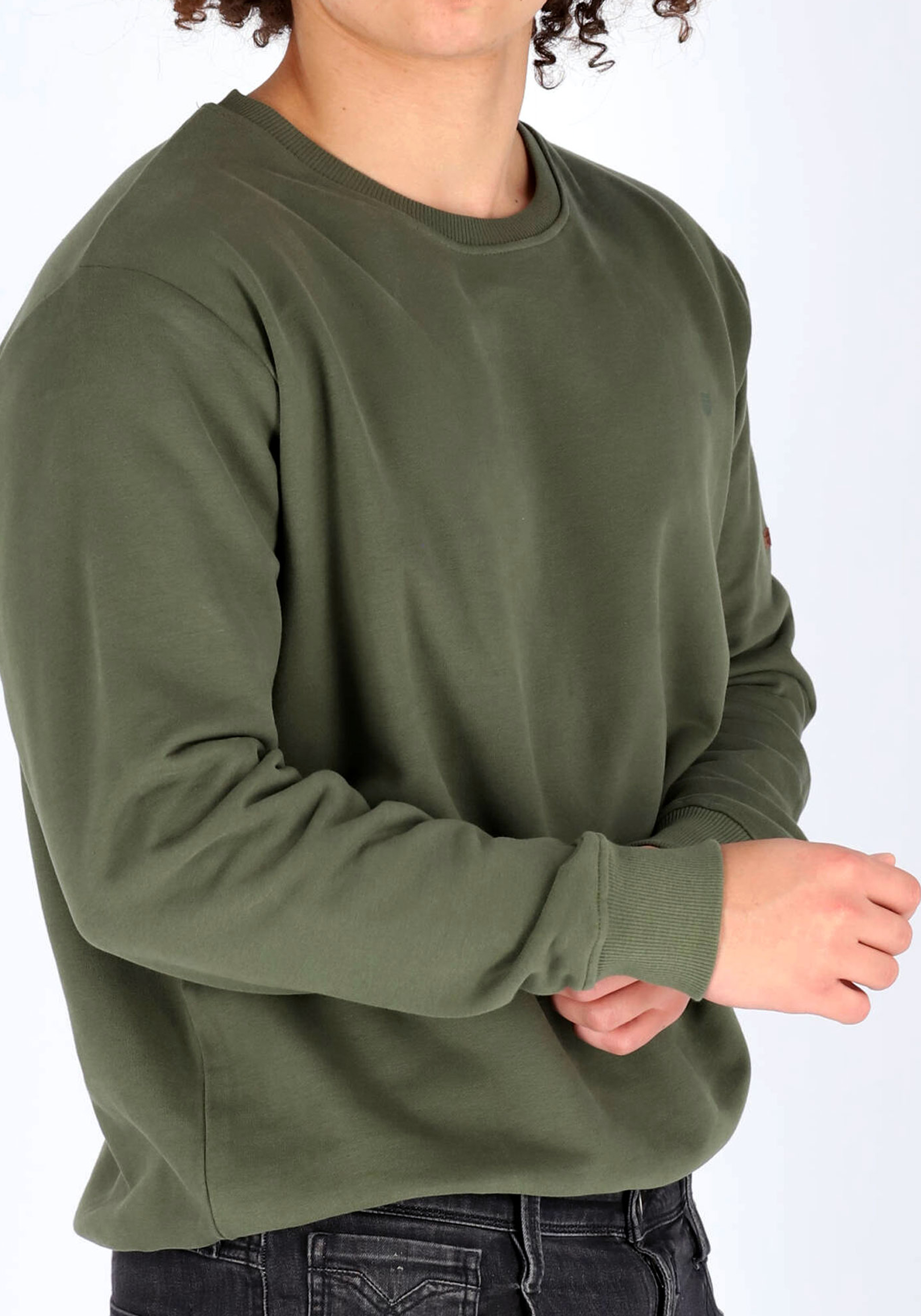 Redmond heren sweatshirt katoenmengsel, O-hals, groen (middeldik)