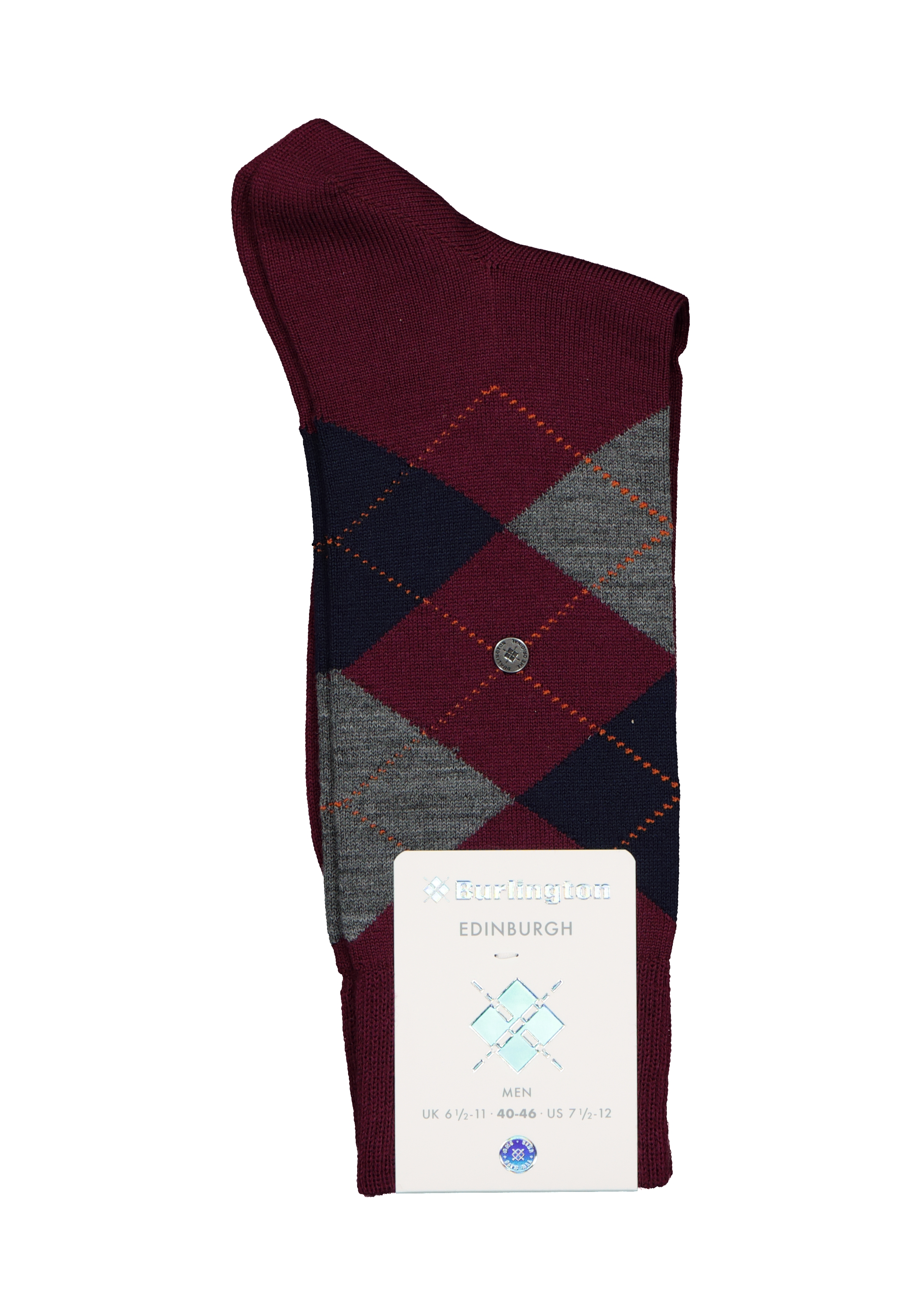 Burlington Edinburgh herensokken, wol, bordeauxrood met grijs