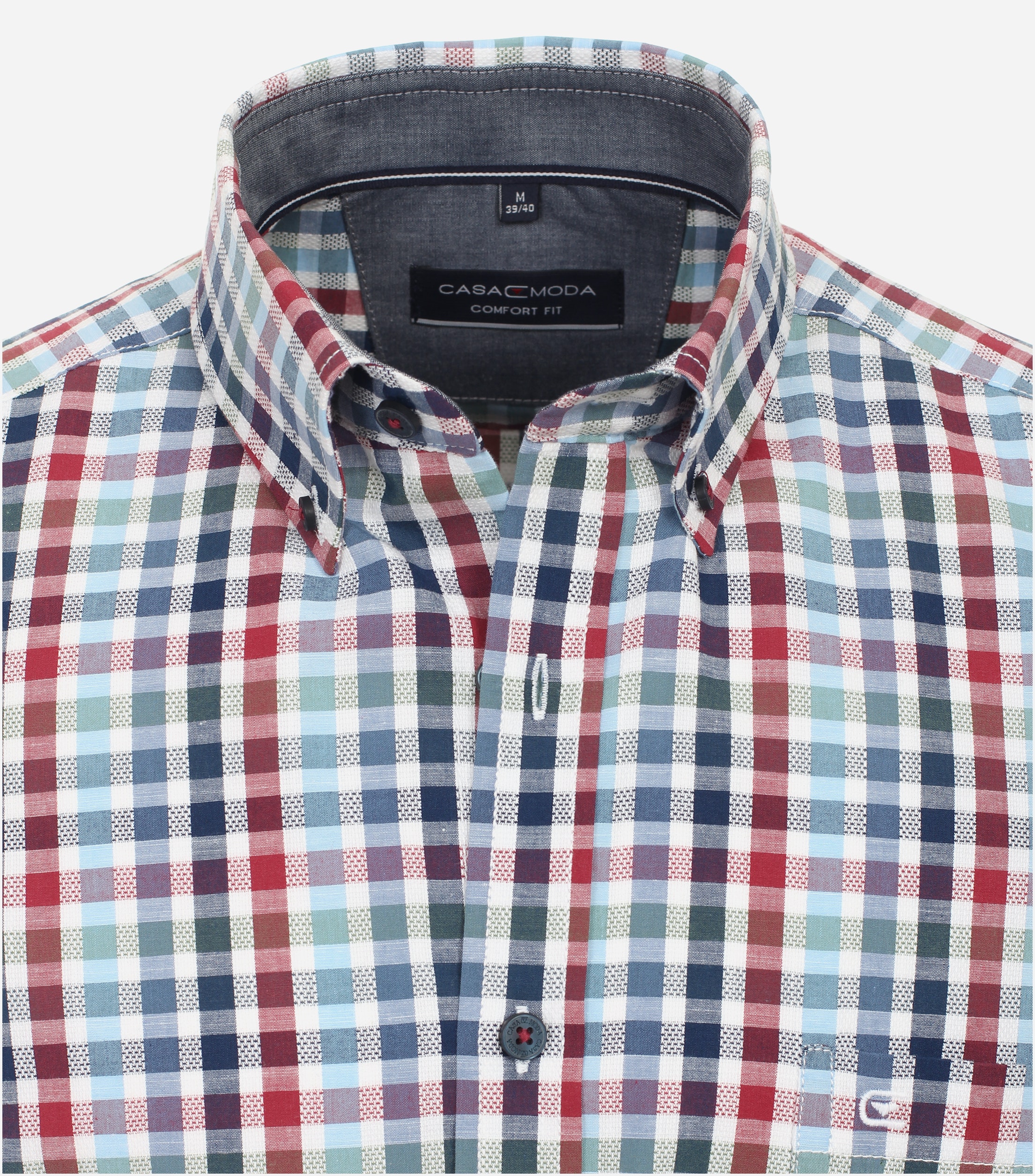 CASA MODA Sport comfort fit overhemd, korte mouw, dobby, blauw geruit