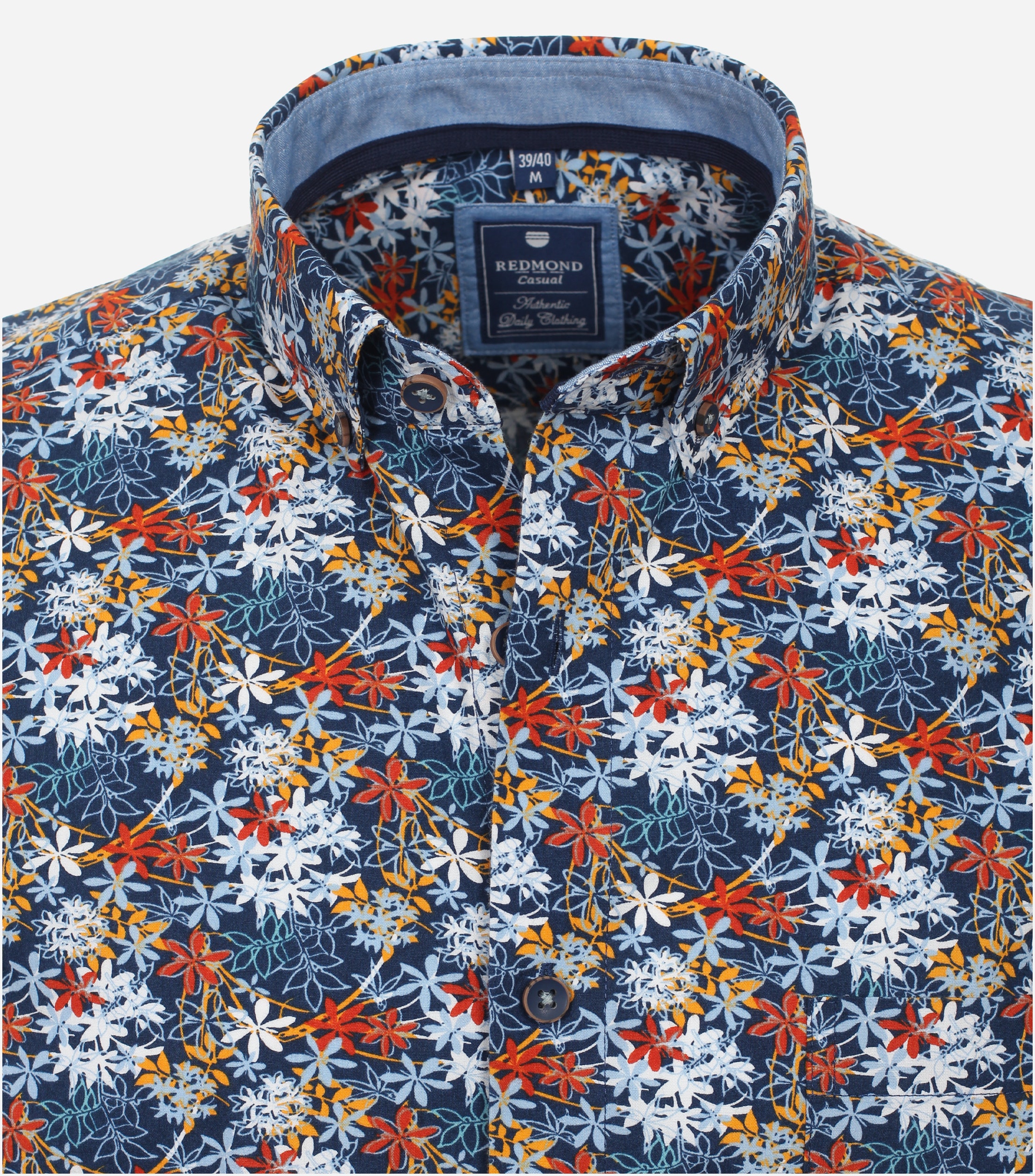 Redmond modern fit overhemd, korte mouw, popeline, blauw dessin