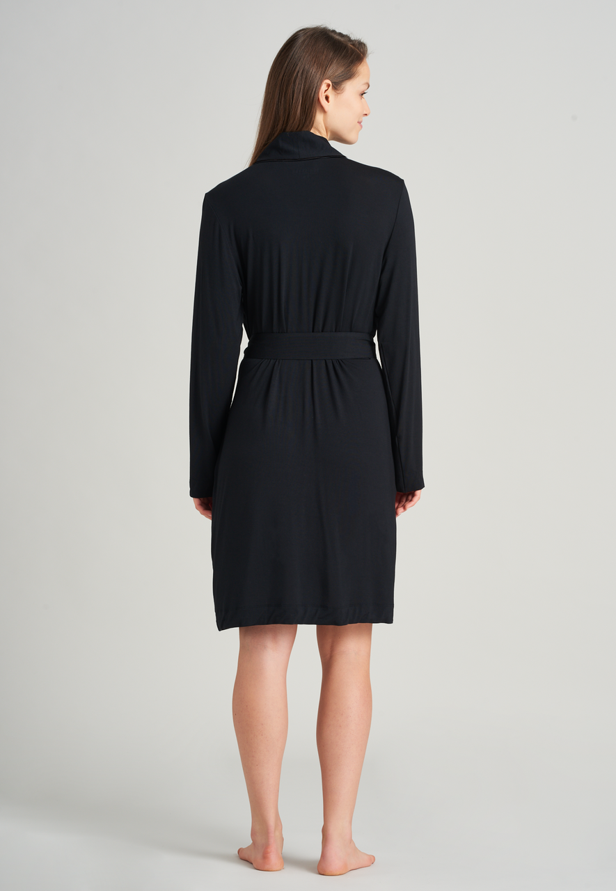 SCHIESSER selected! premium inspiration badjas, dames badjas modal reverskraag ceintuur zwart