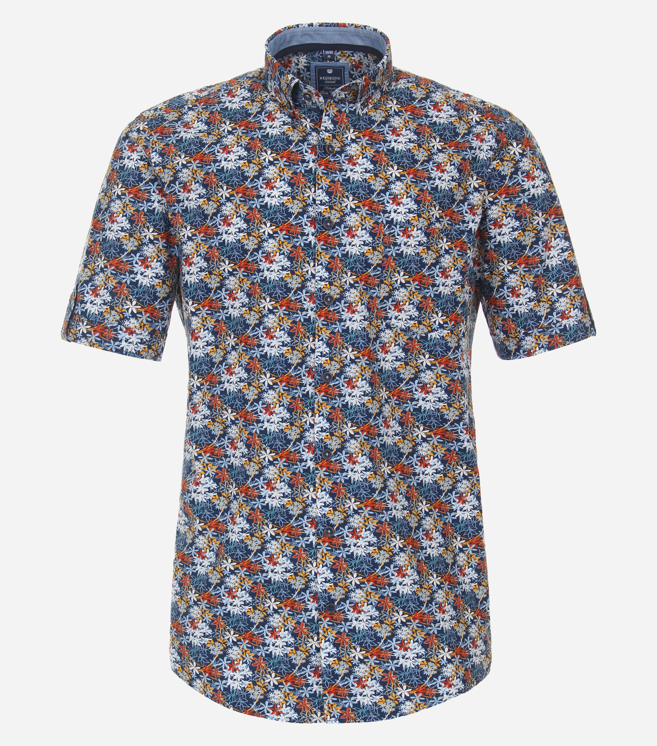 Redmond modern fit overhemd, korte mouw, popeline, blauw dessin