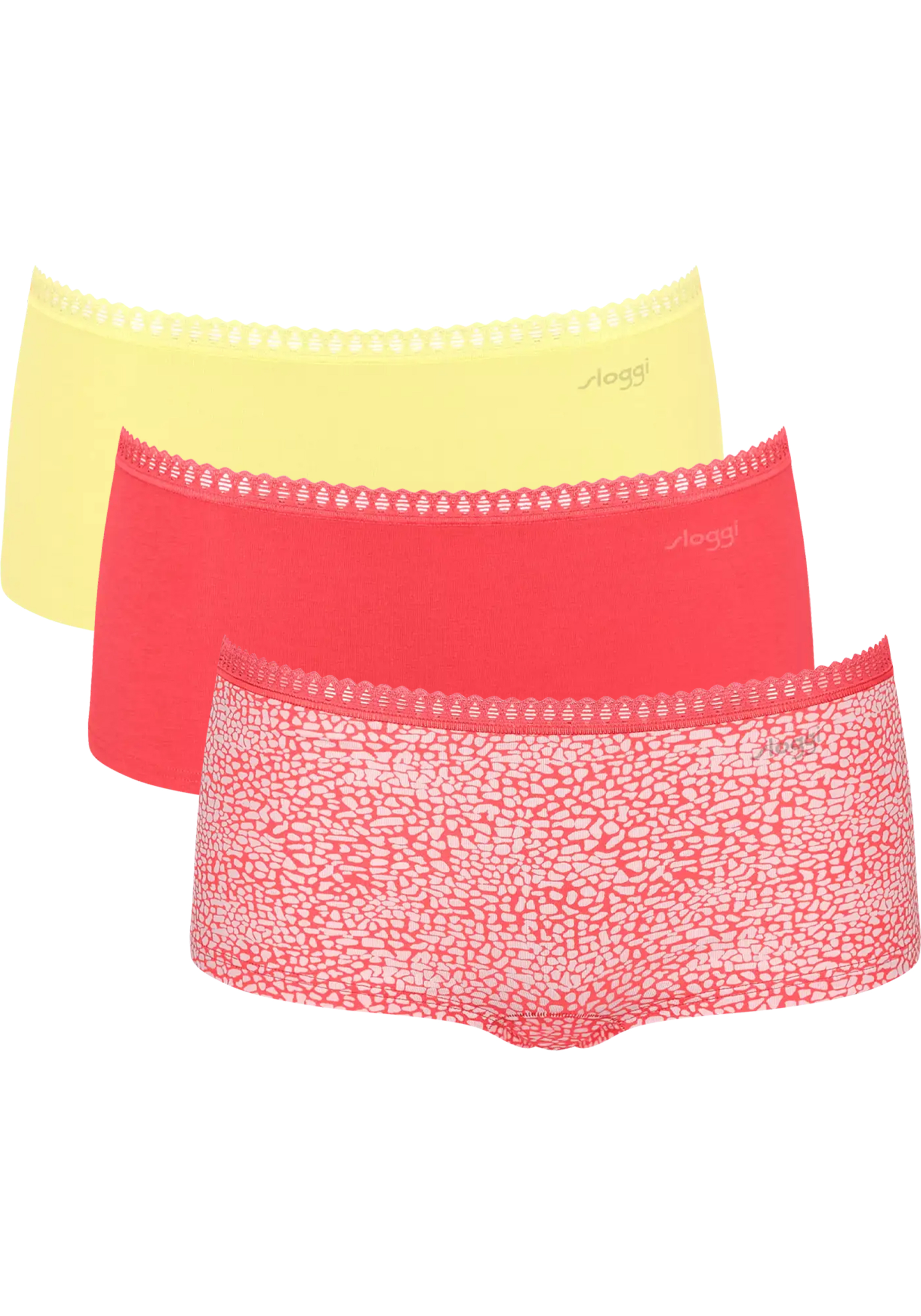 Sloggi Women GO Crush Short (3-pack), dames boxer, geel, oranjerood, print