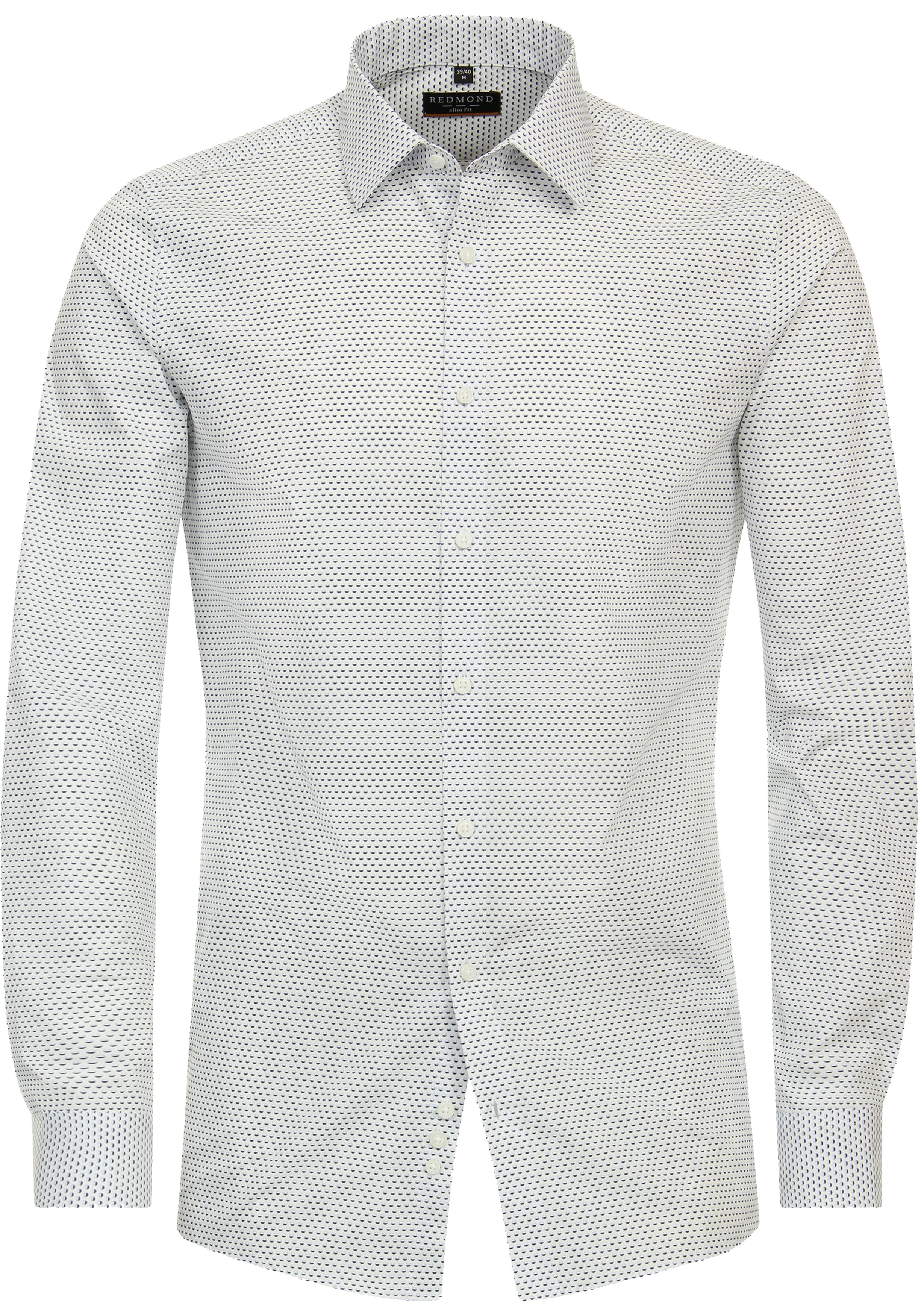 Redmond slim fit overhemd, popeline, wit met blauw dessin
