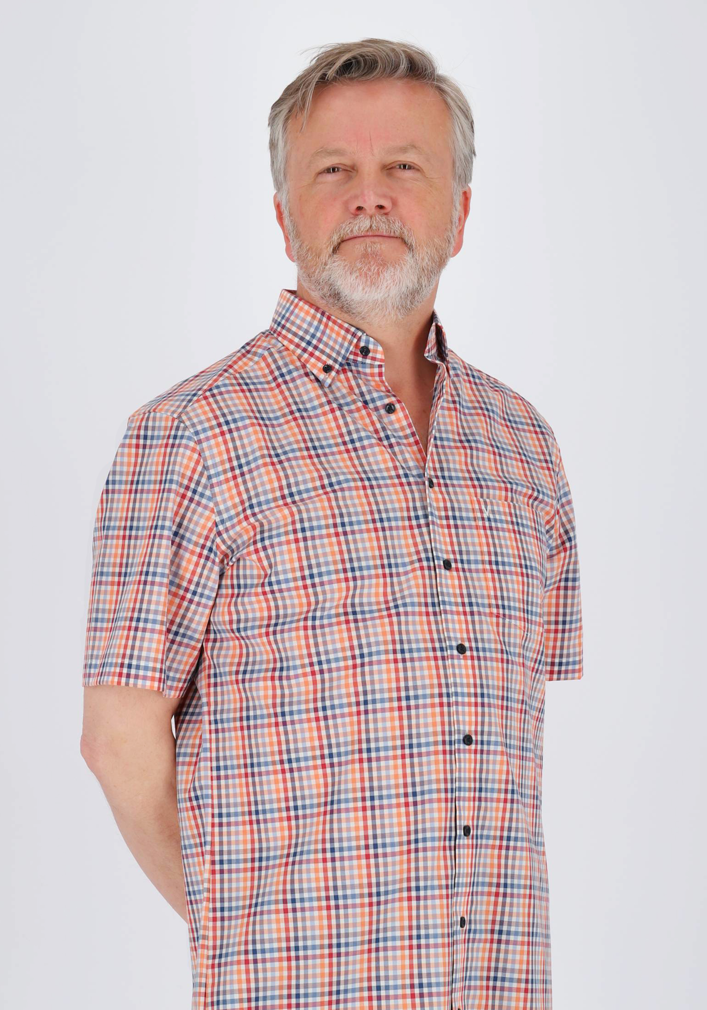 MARVELIS modern fit overhemd, korte mouw, popeline, rood geruit