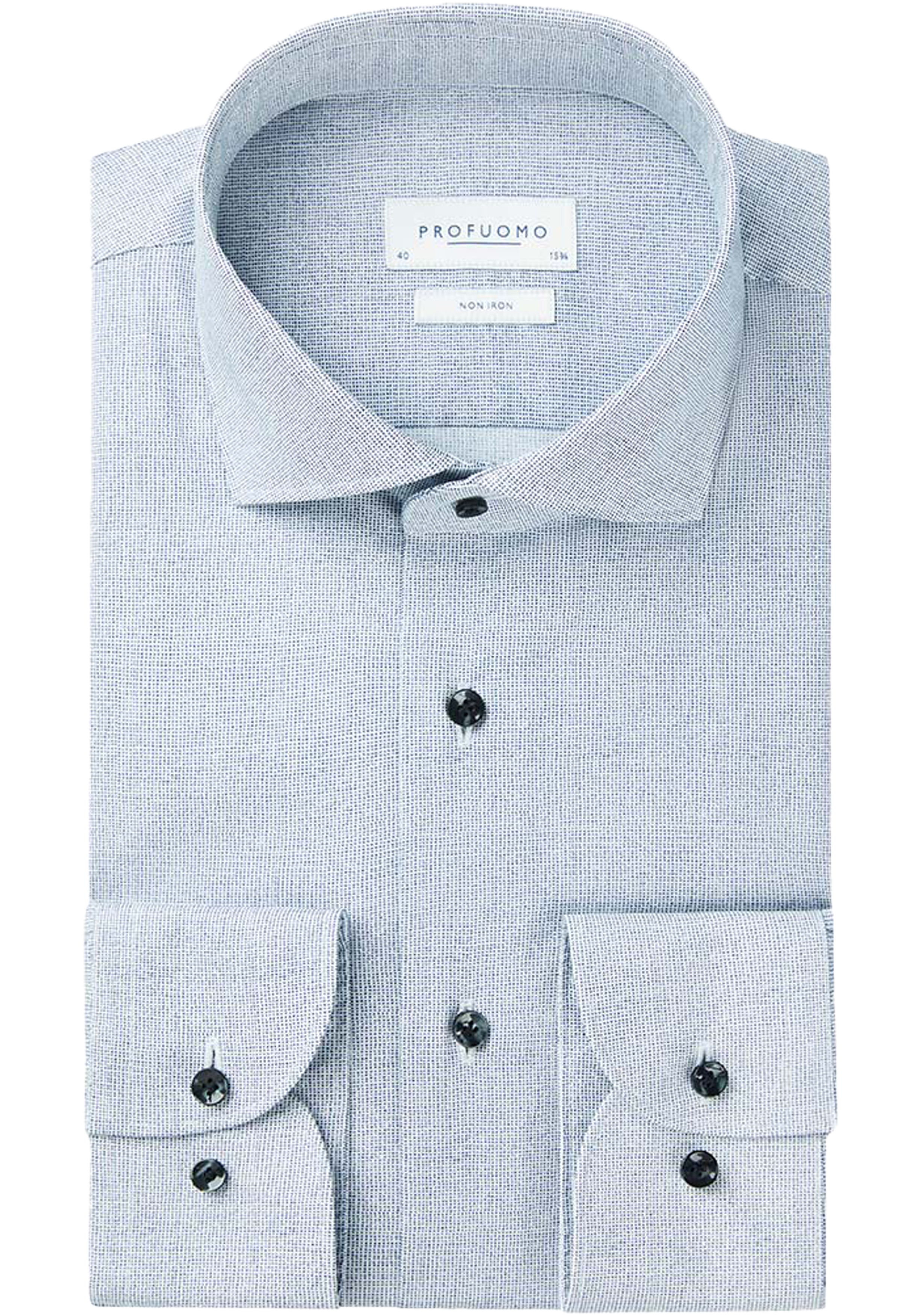 Profuomo slim fit heren overhemd, popeline, blauw dessin