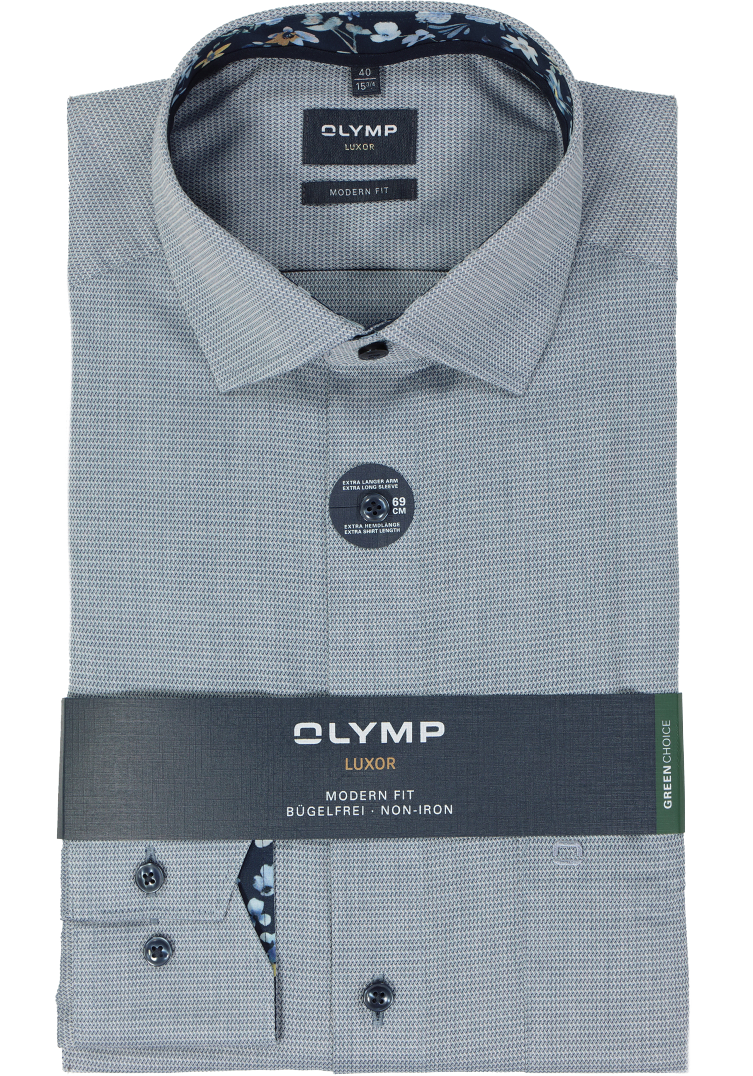 OLYMP modern fit overhemd, mouwlengte 7, structuur, marine blauw