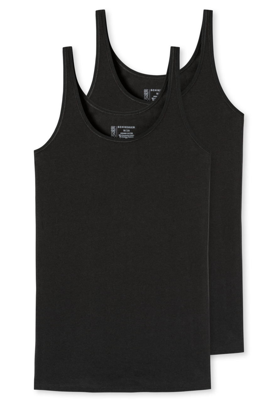 SCHIESSER 95/5 singlet (2-pack), dames top biologisch katoen zwart