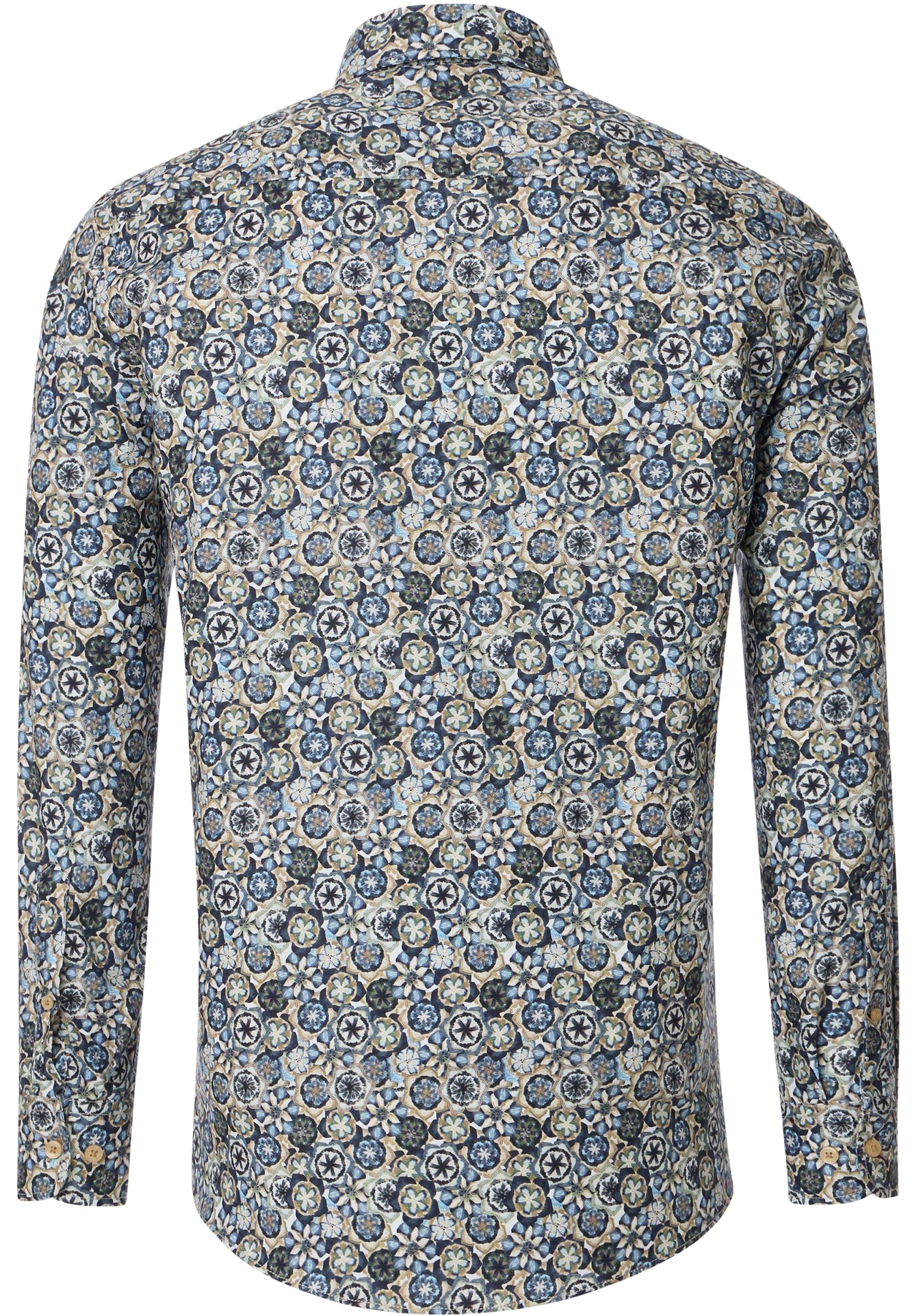 CASA MODA Sport casual fit overhemd, twill, blauw met groen, beige en wit dessin