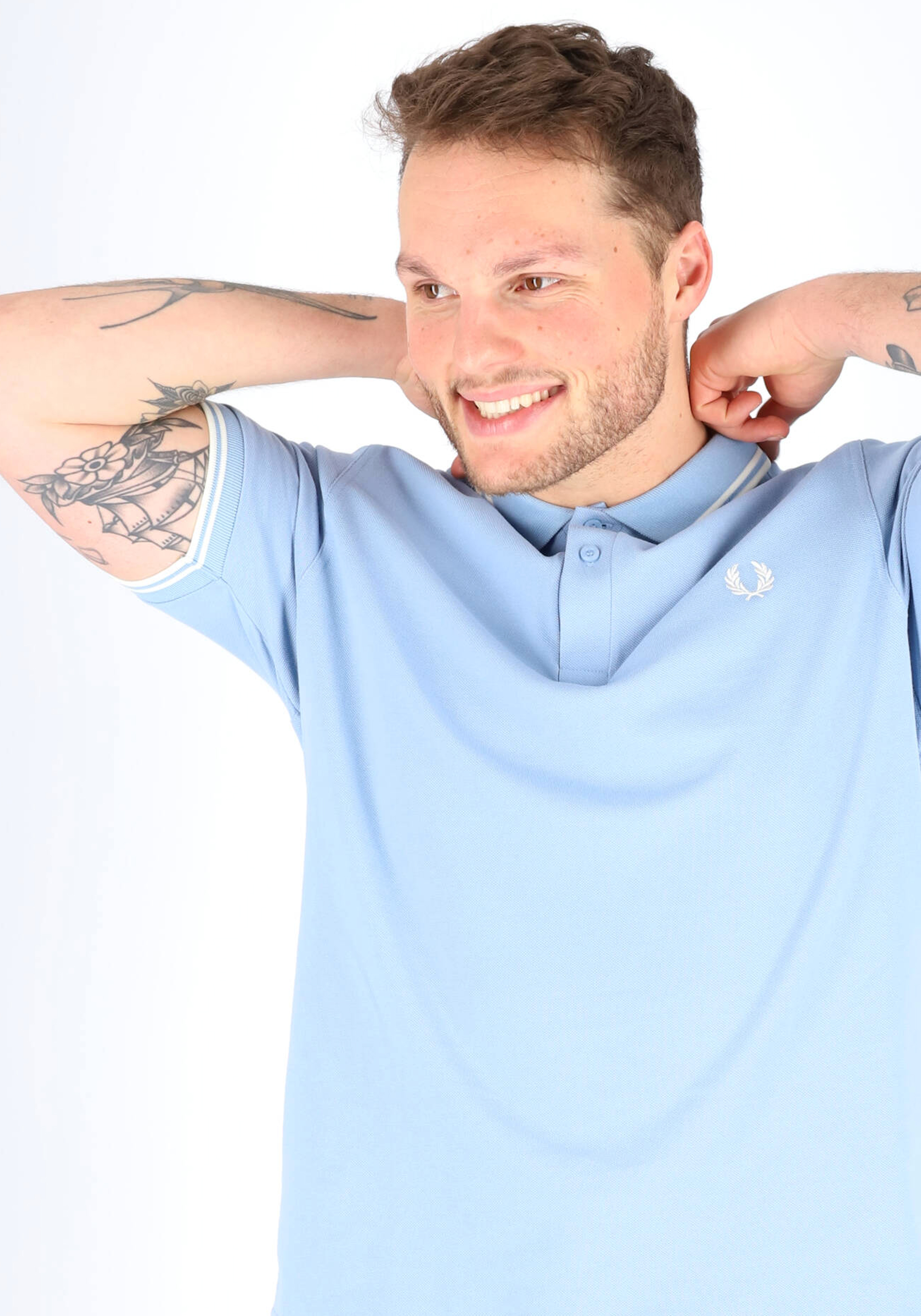 Fred Perry M3600 polo twin tipped shirt, heren polo Sky / Snow White / Snow White