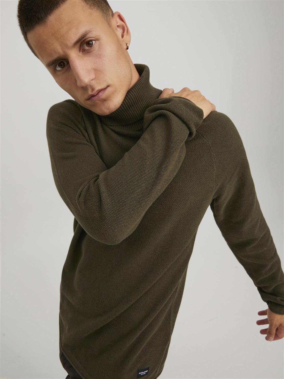 JACK & JONES Hill knit roll neck slim fit, heren pullover katoen met col, groen melange