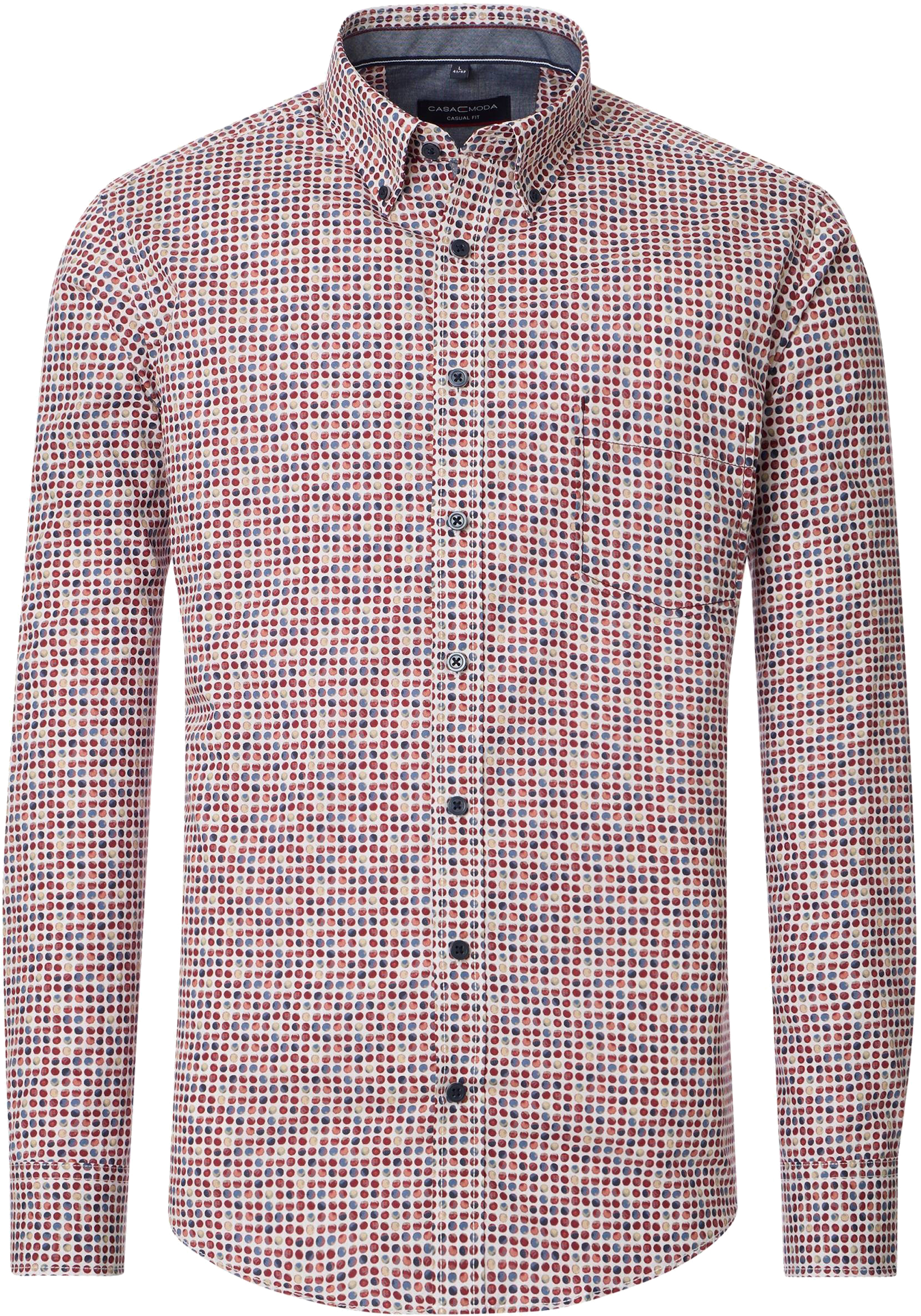 CASA MODA Sport casual fit overhemd, popeline, wit met rood en blauw balletjes dessin