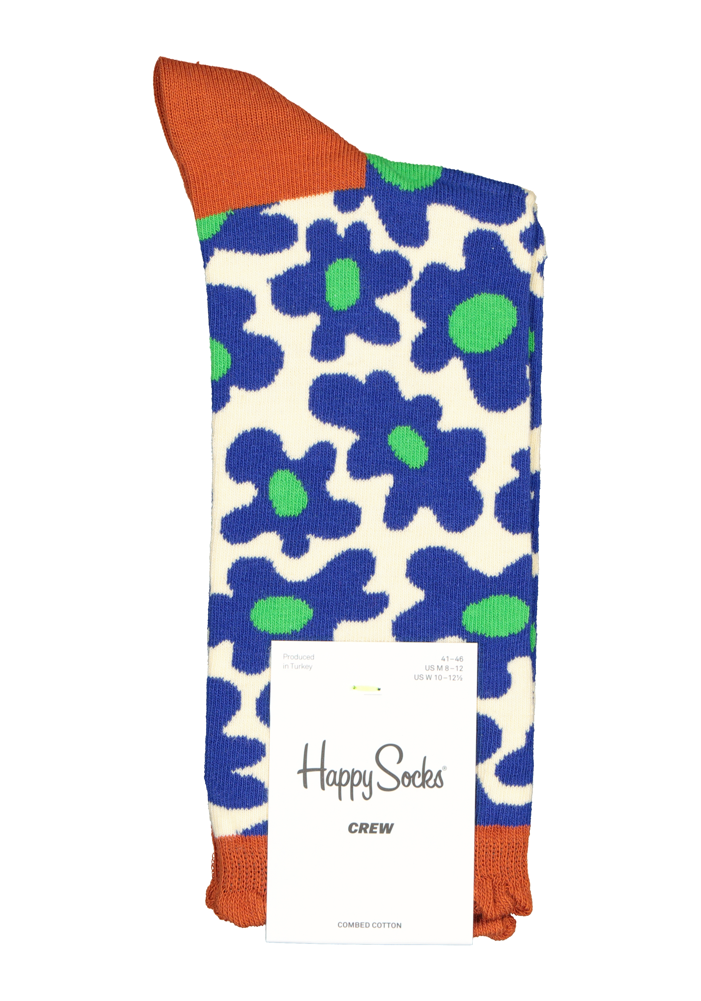 Happy Socks Flower Shot Sock, wit met blauwe bloemen