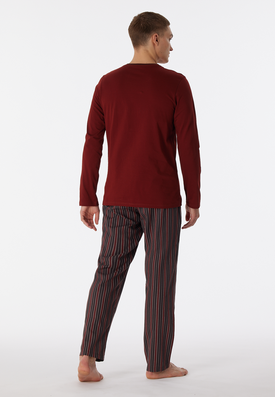 SCHIESSER selected! premium pyjamaset, heren pyjama lang biologisch katoen gestreept terracotta