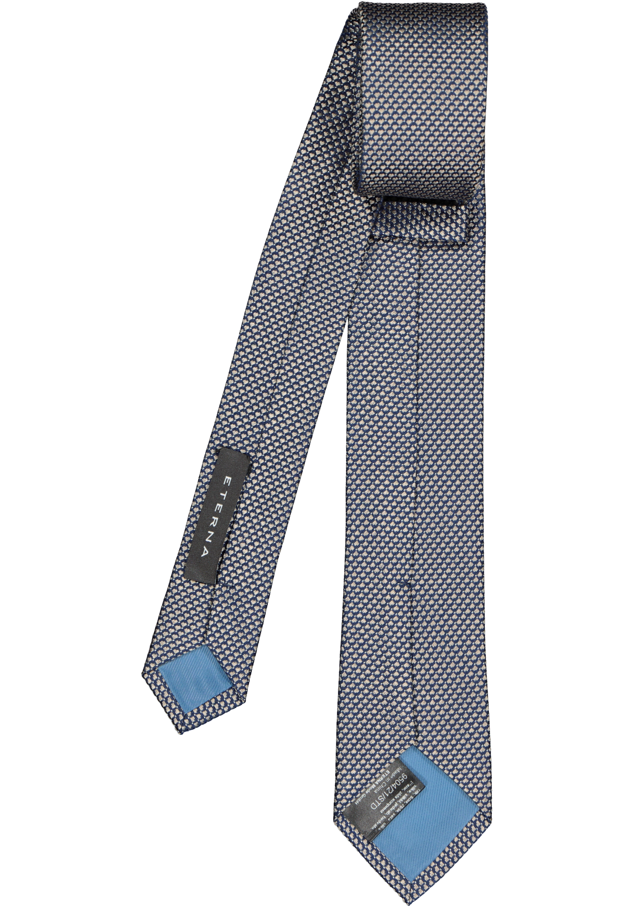 ETERNA smalle stropdas, donkerblauw met beige structuur