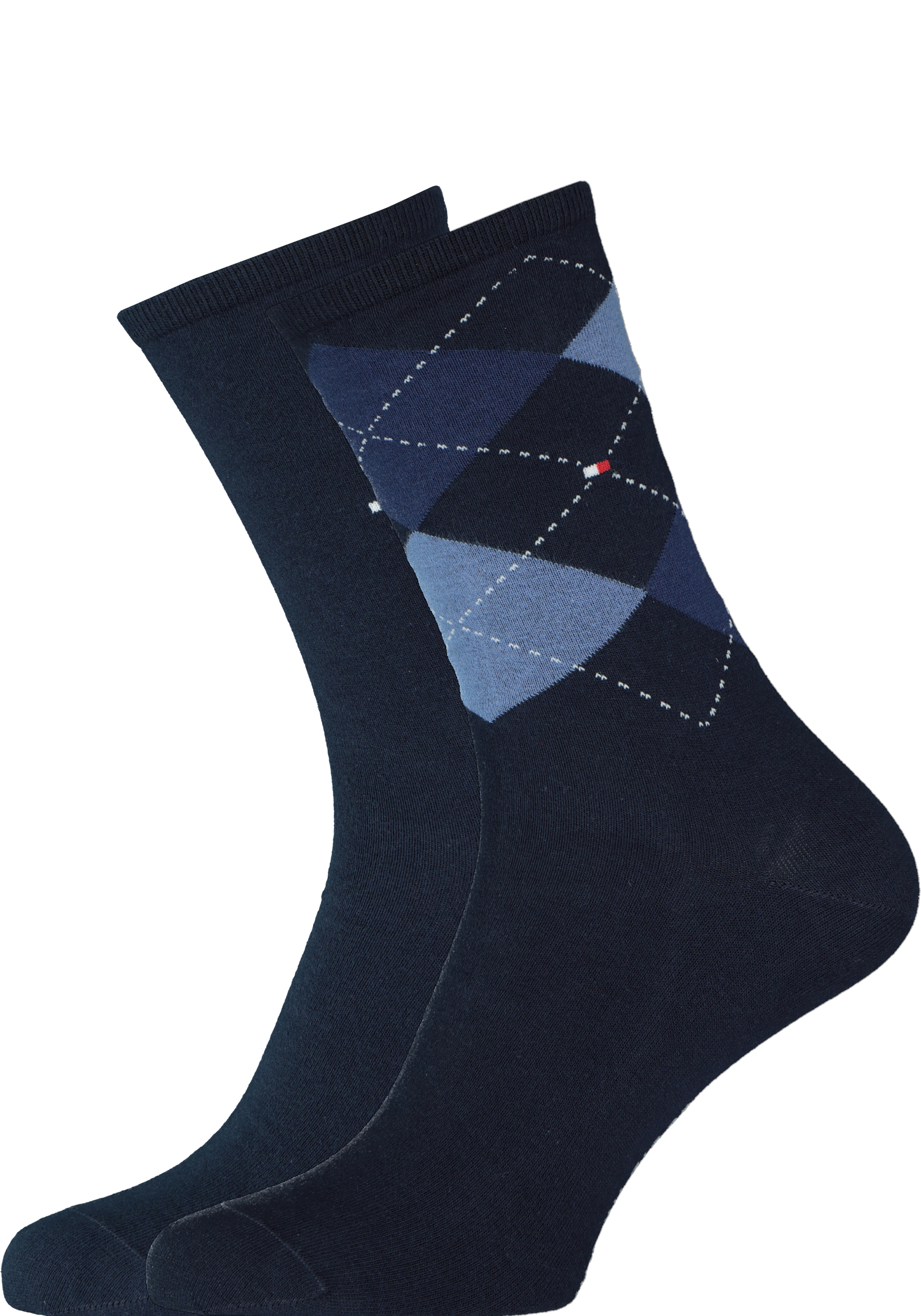 Tommy Hilfiger damessokken Check (2-pack), uni en geruit katoen, Tommy blauw
