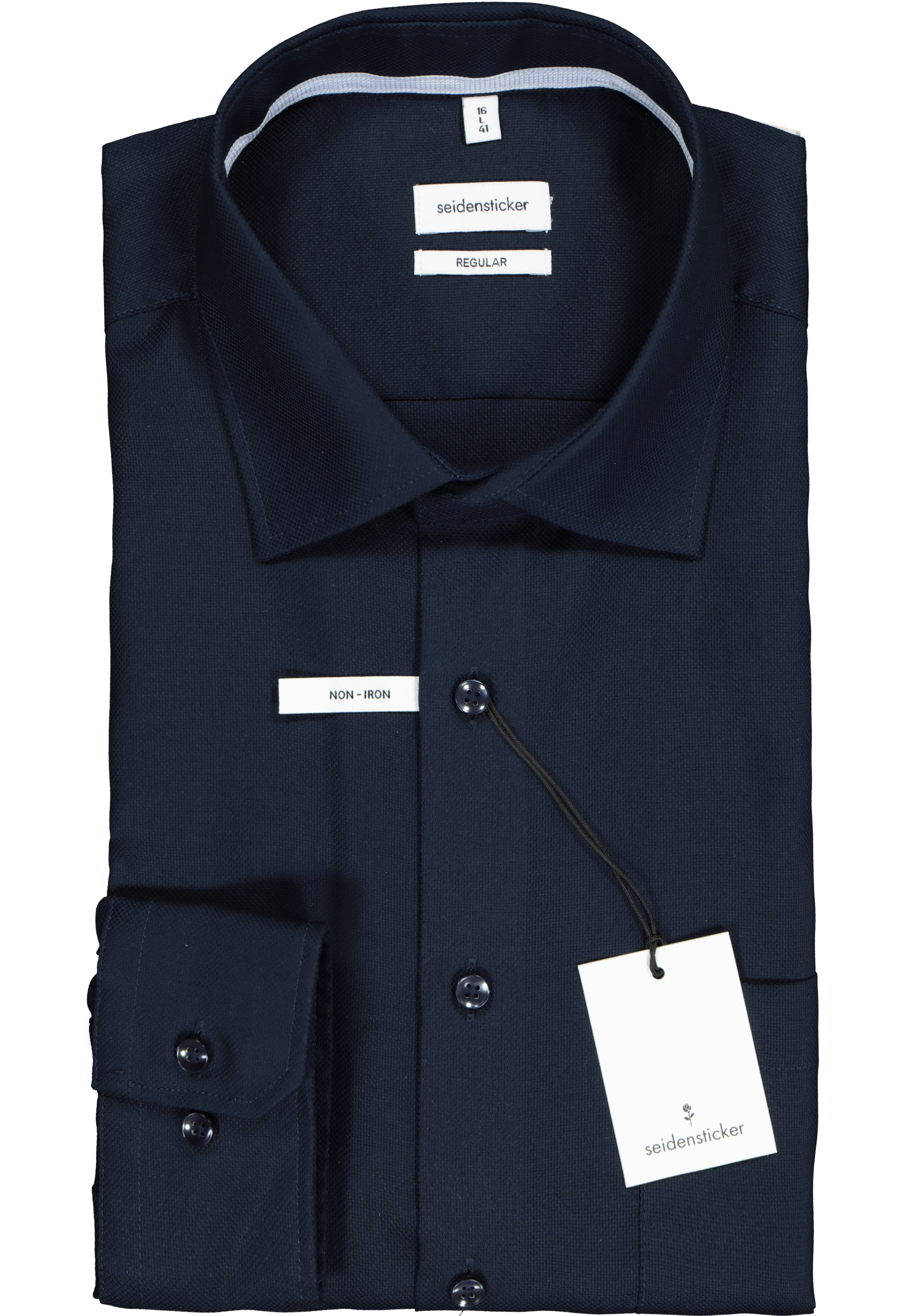 Seidensticker regular fit overhemd, structuur, donkerblauw (contrast)