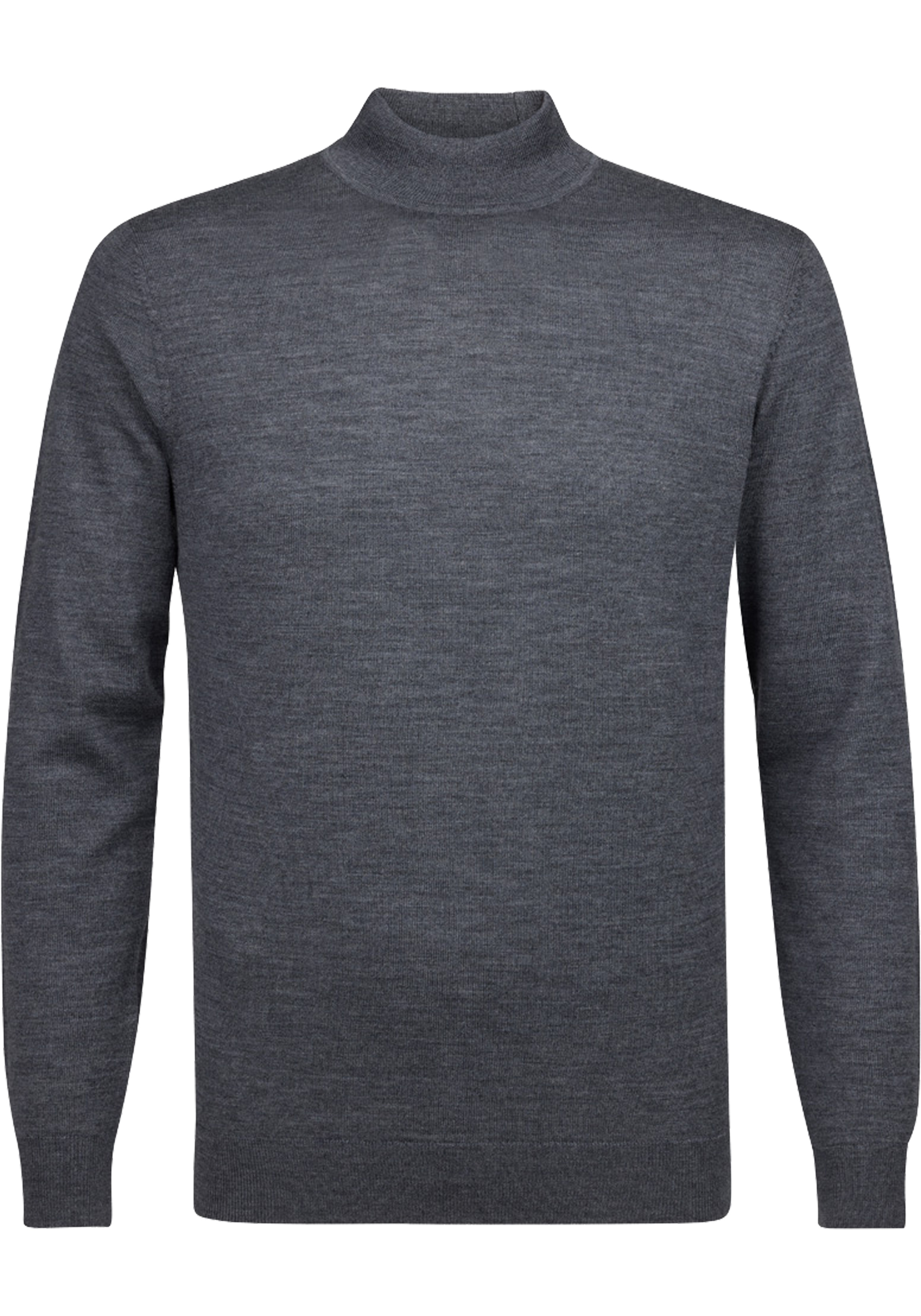Profuomo heren trui wol, slim fit trui met turtleneck, antraciet grijs