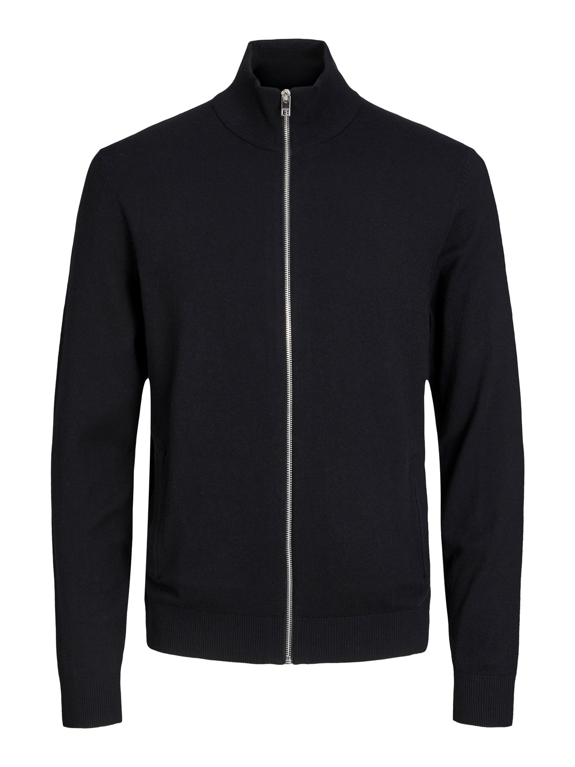 JACK & JONES Emil knit turtle zip cardigan slim fit, heren vest viscosemengsel met turtleneck, zwart