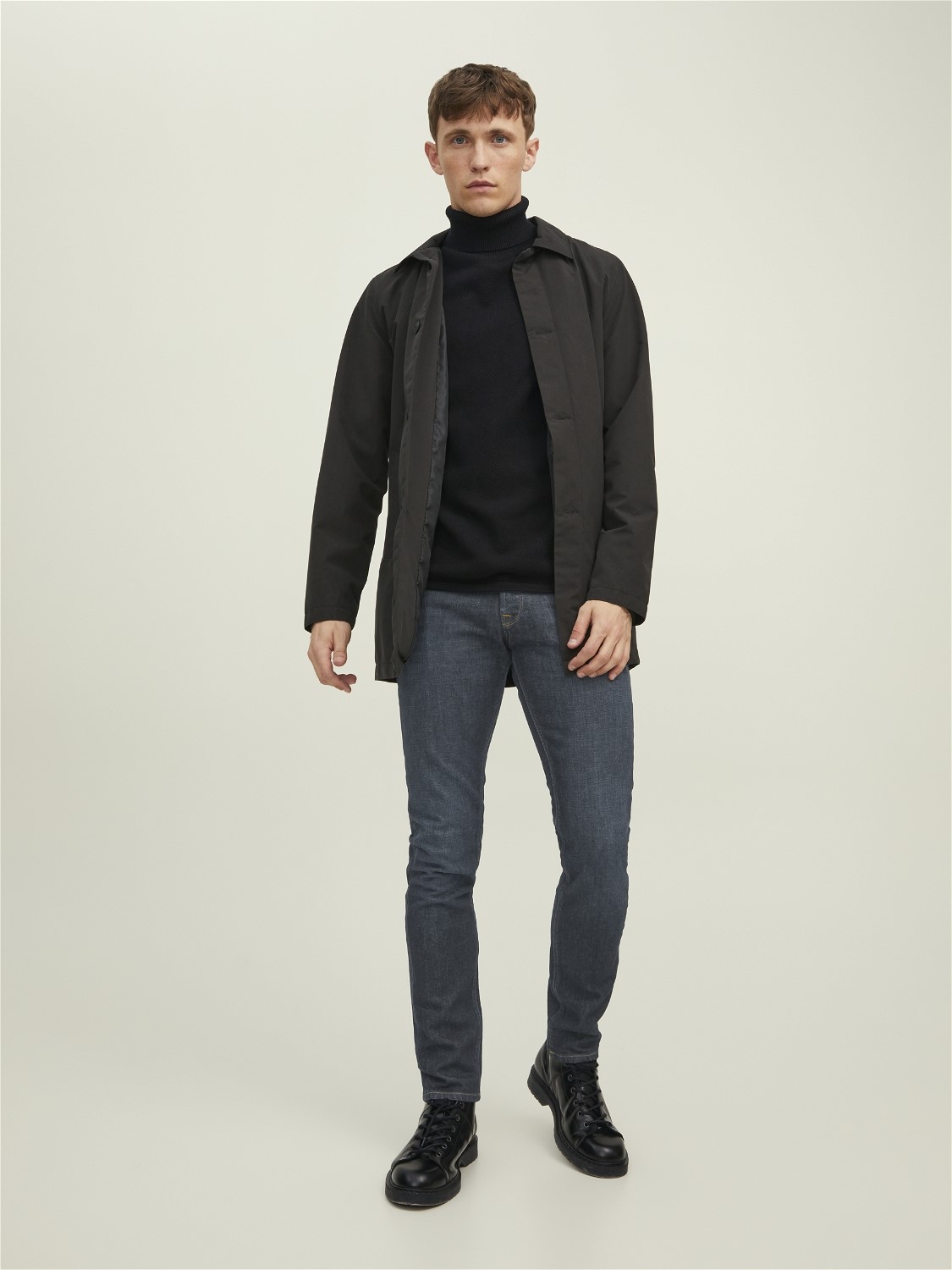 JACK & JONES Hill knit roll neck slim fit, heren pullover katoen met col, zwart