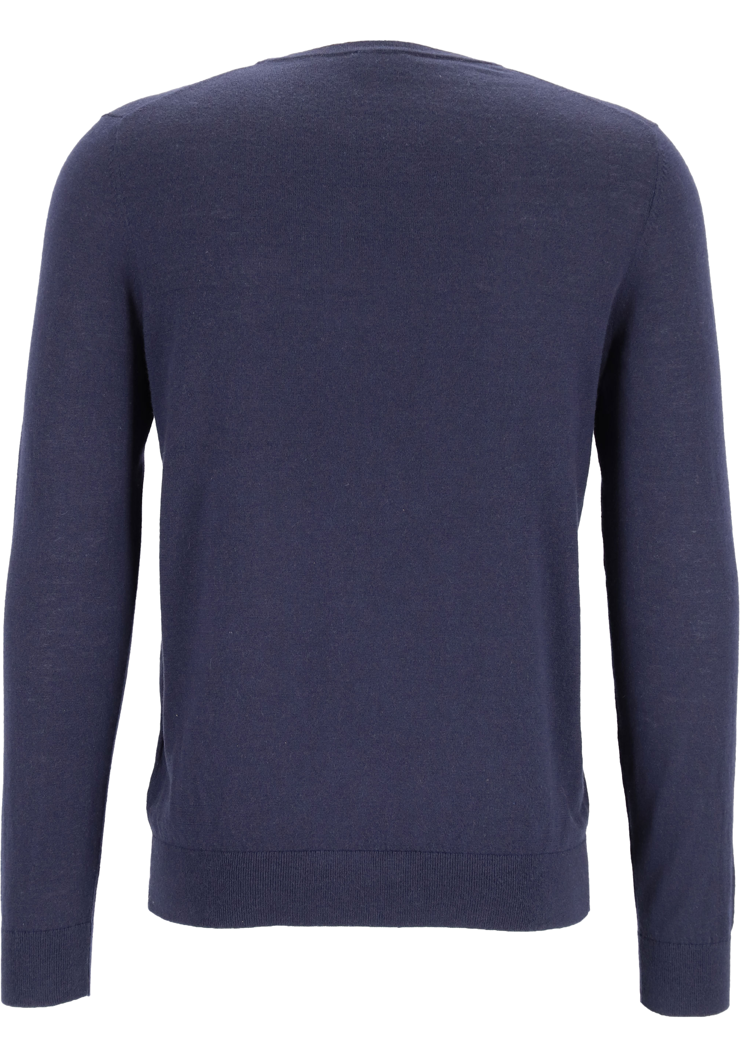 OLYMP Level 5 body fit trui wol met zijde, O-hals, marine blauw