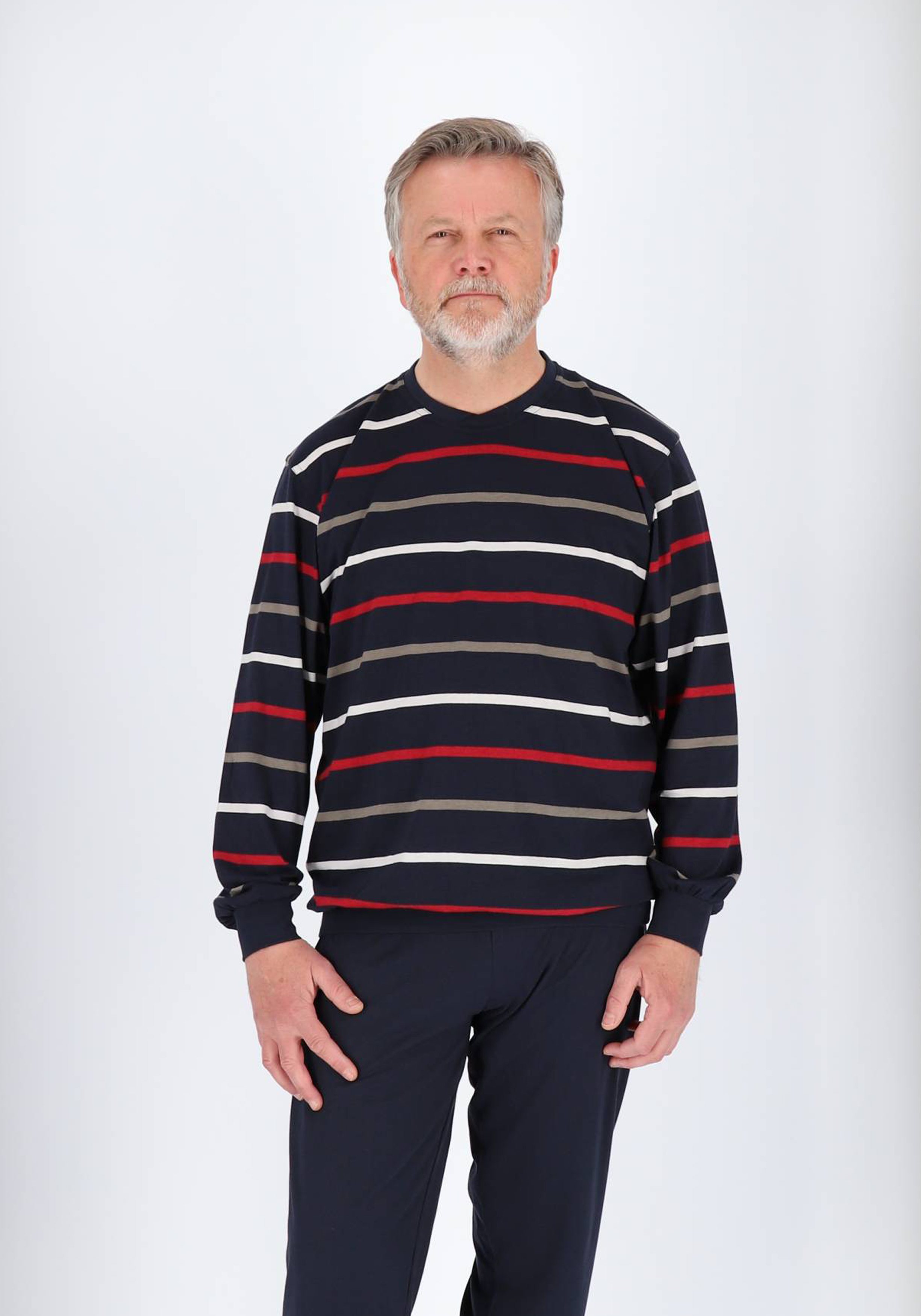 Gotzburg heren pyjama O-hals, donkerblauw gestreept