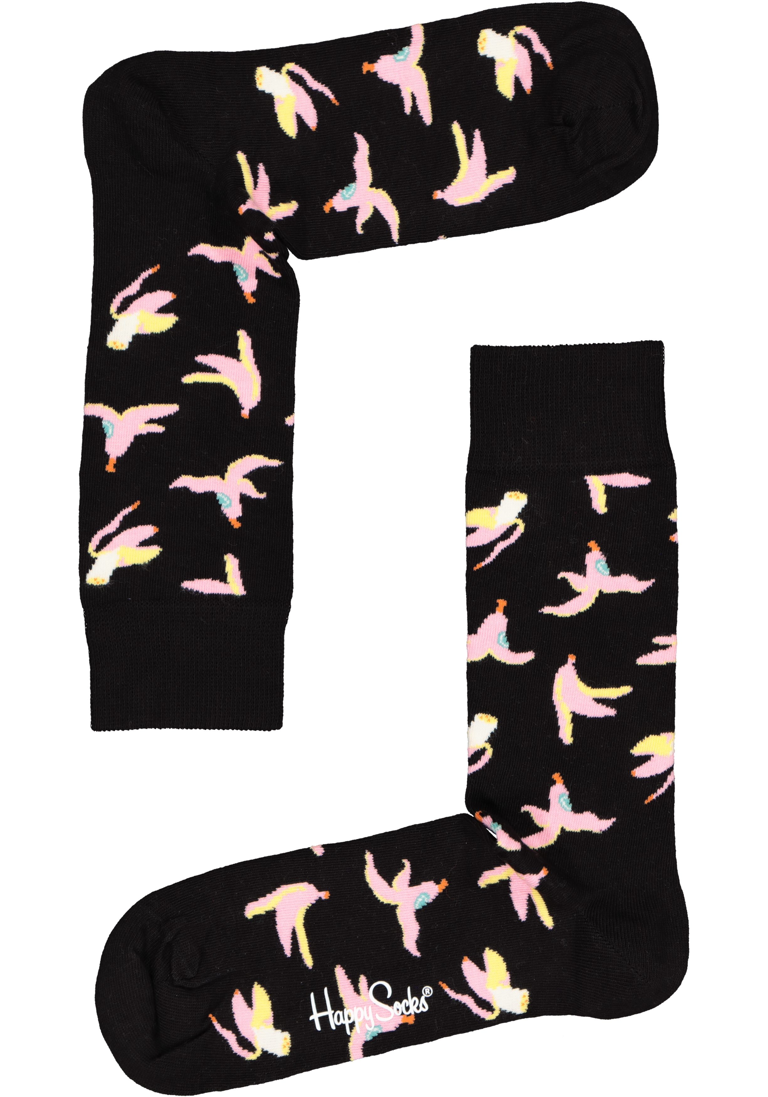 Happy Socks Banana Break Sock, zwart met roze bananenschillen