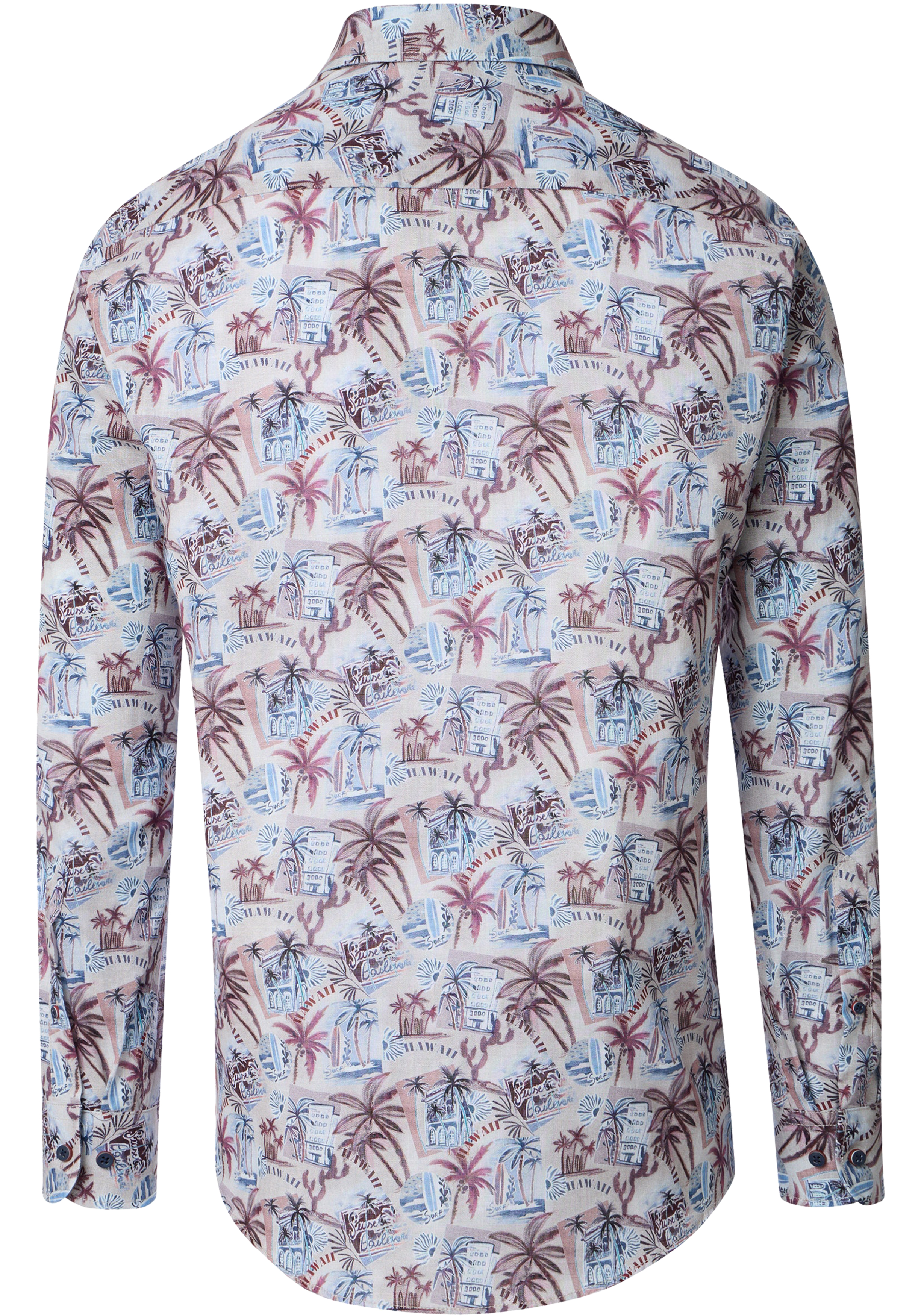 CASA MODA Sport casual fit overhemd, popeline, beige met blauw wit en donkerrood dessin