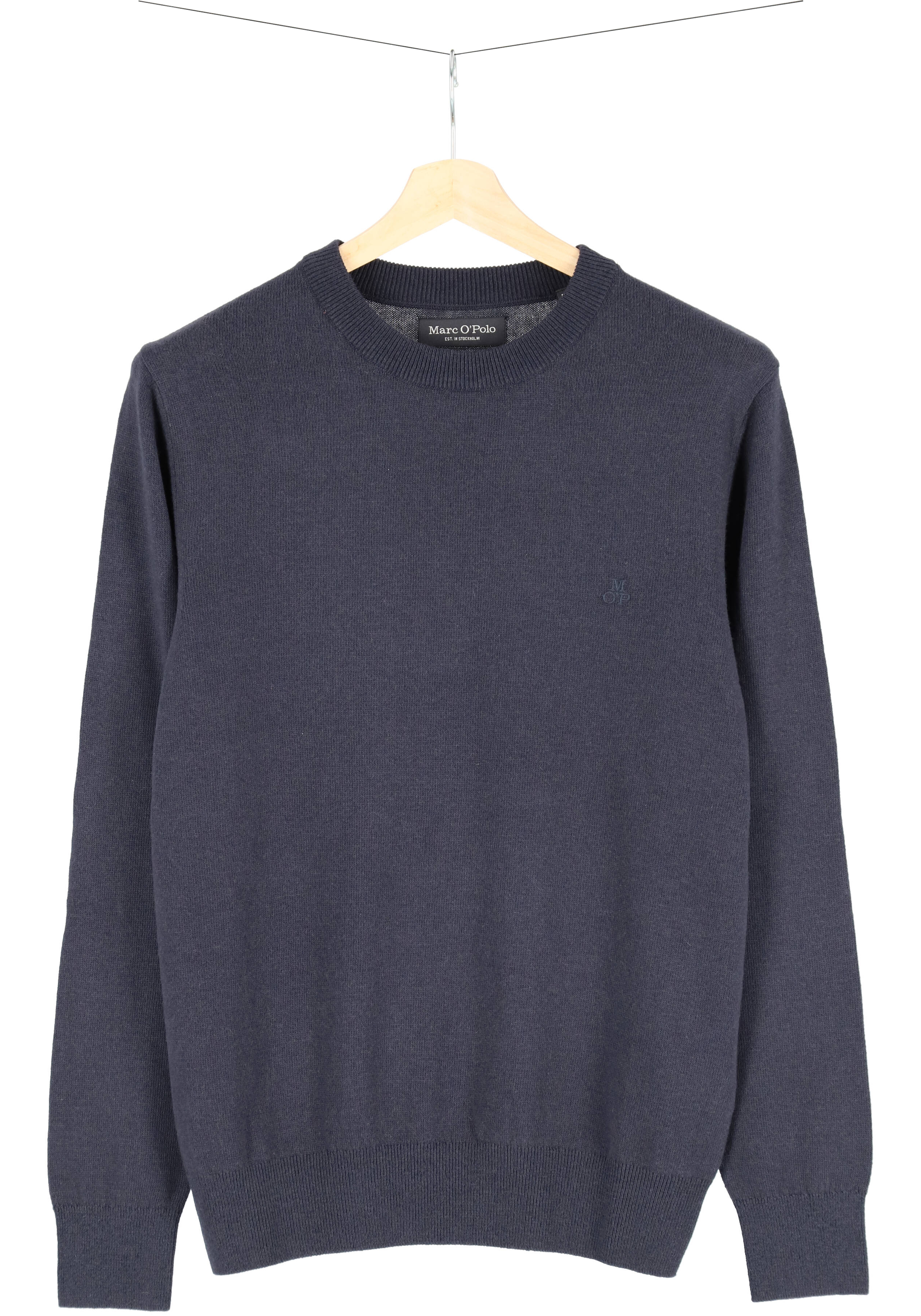 Marc O'Polo regular fit pullover, heren trui wol- met katoenmengsel met O-hals, donkerblauw (middeldik)