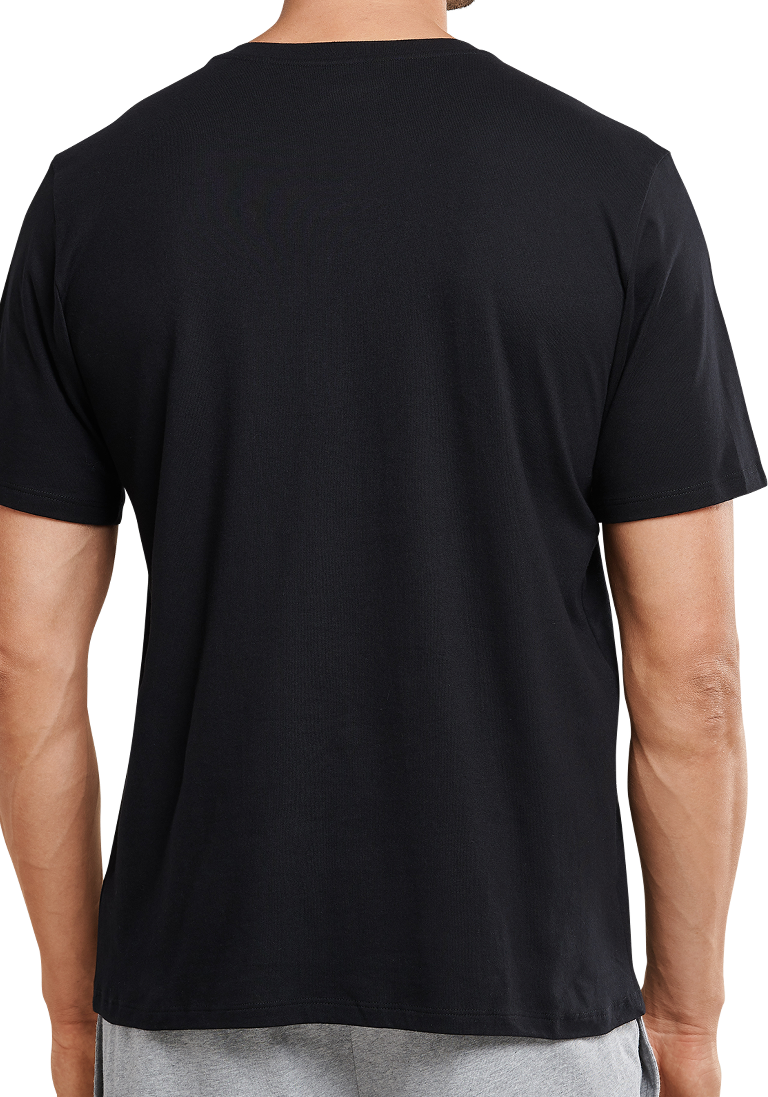 SCHIESSER Mix+Relax T-shirt, korte mouw O-hals met knoopjes, zwart