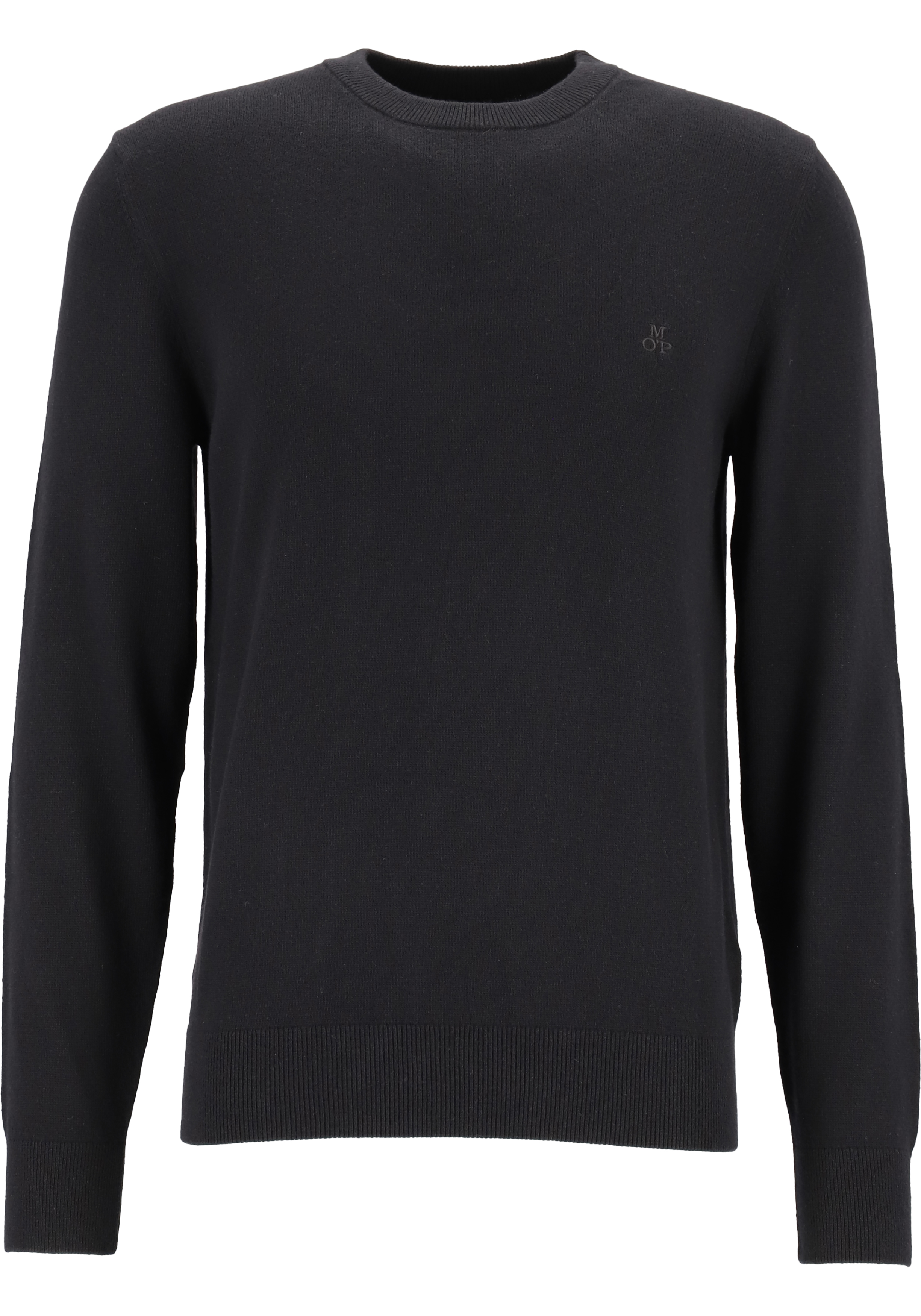 Marc O'Polo regular fit pullover, heren trui wol- met katoenmengsel met O-hals, zwart (middeldik)