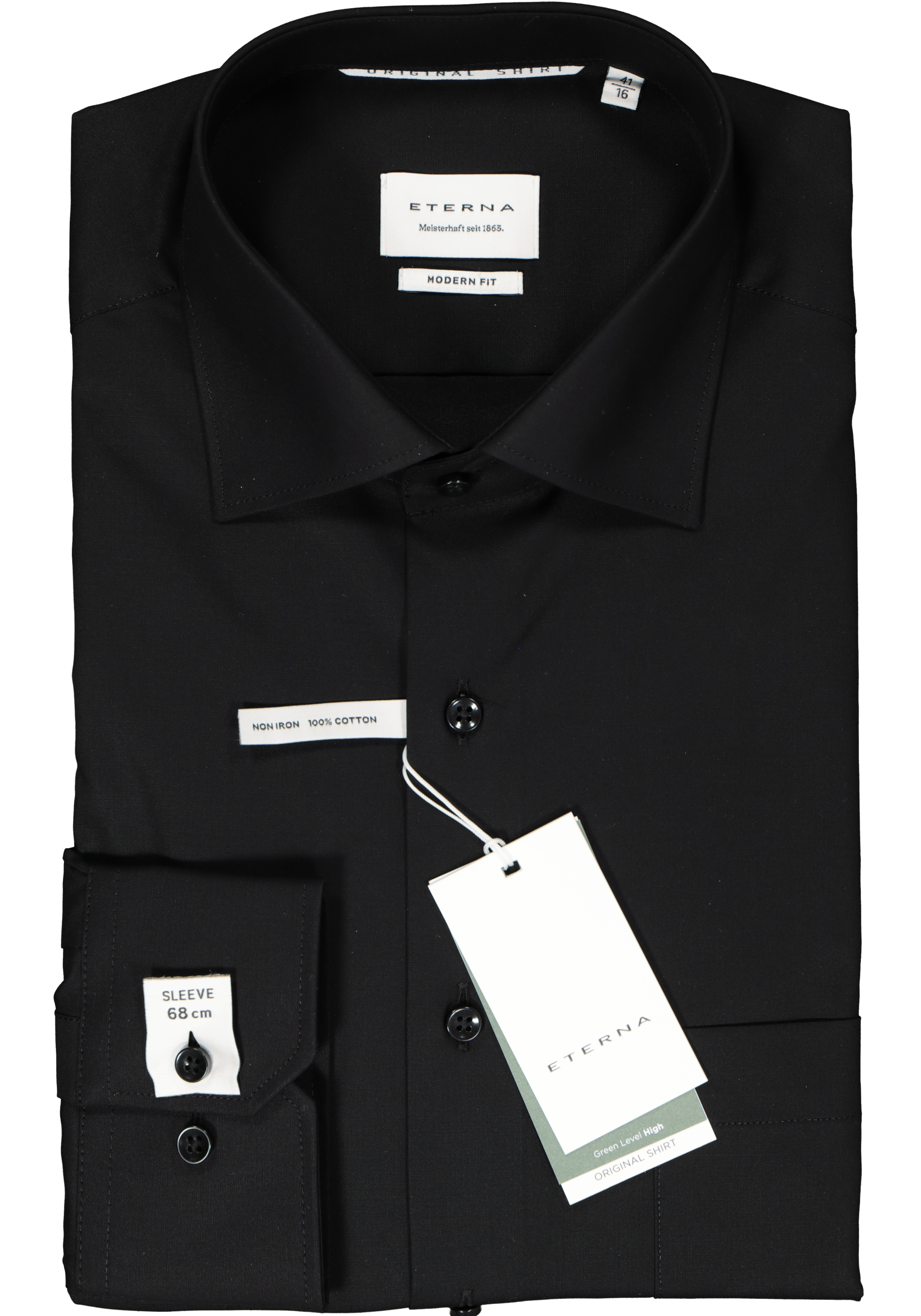 ETERNA modern fit overhemd mouwlengte 7, popeline, zwart