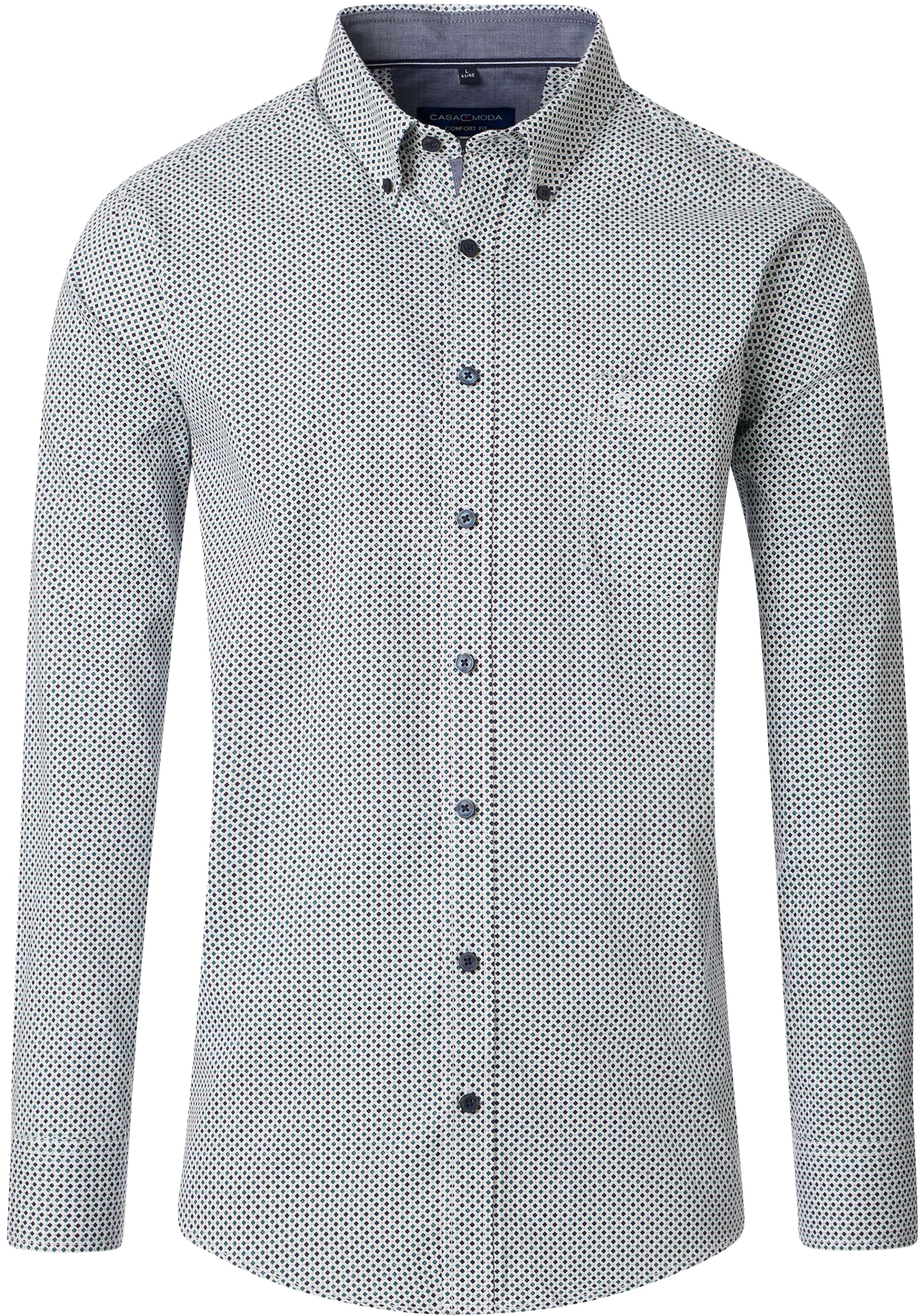 CASA MODA Sport comfort fit overhemd, twill, wit met blauw en groen dessin