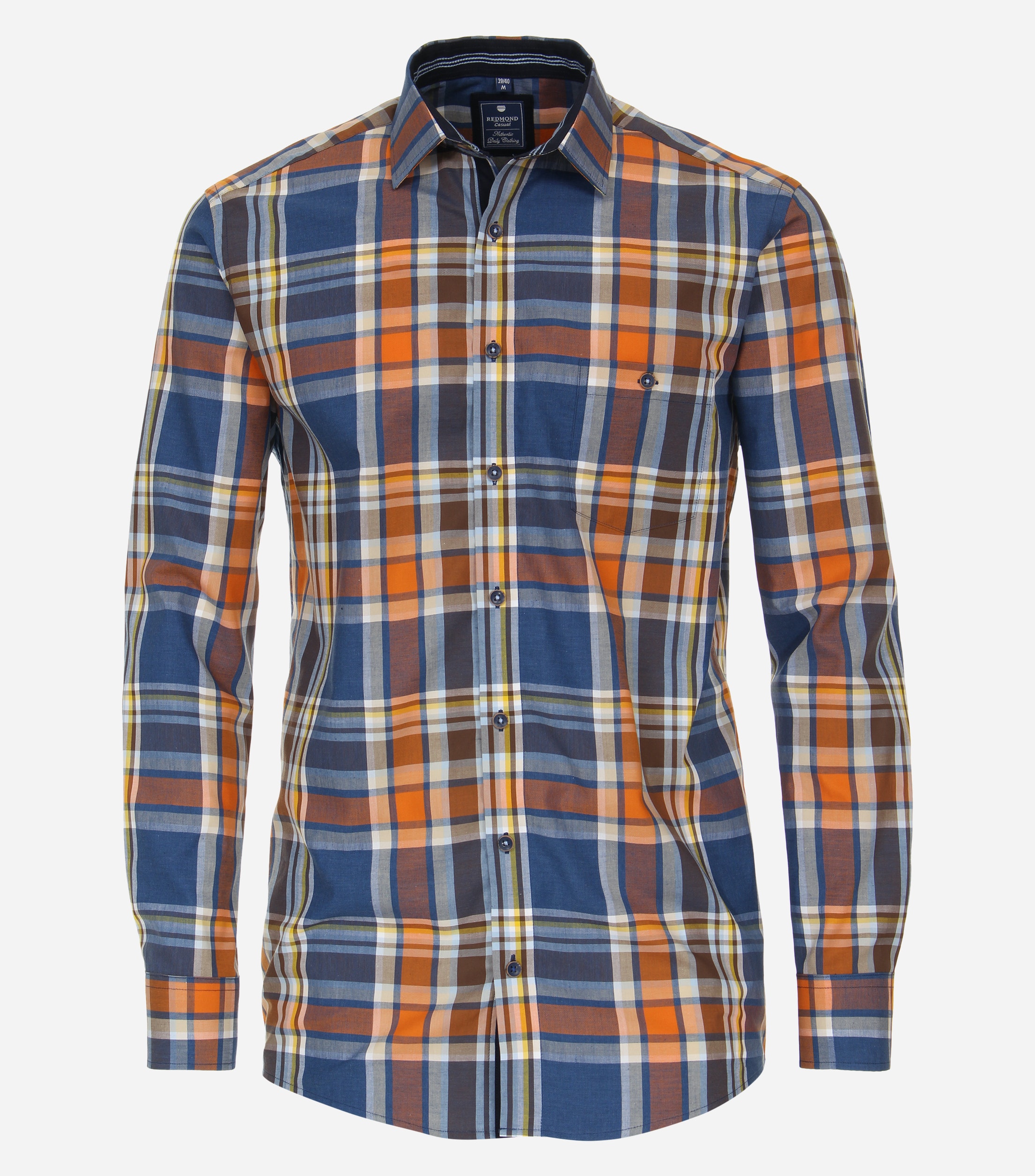 Redmond comfort fit overhemd, popeline, blauw geruit