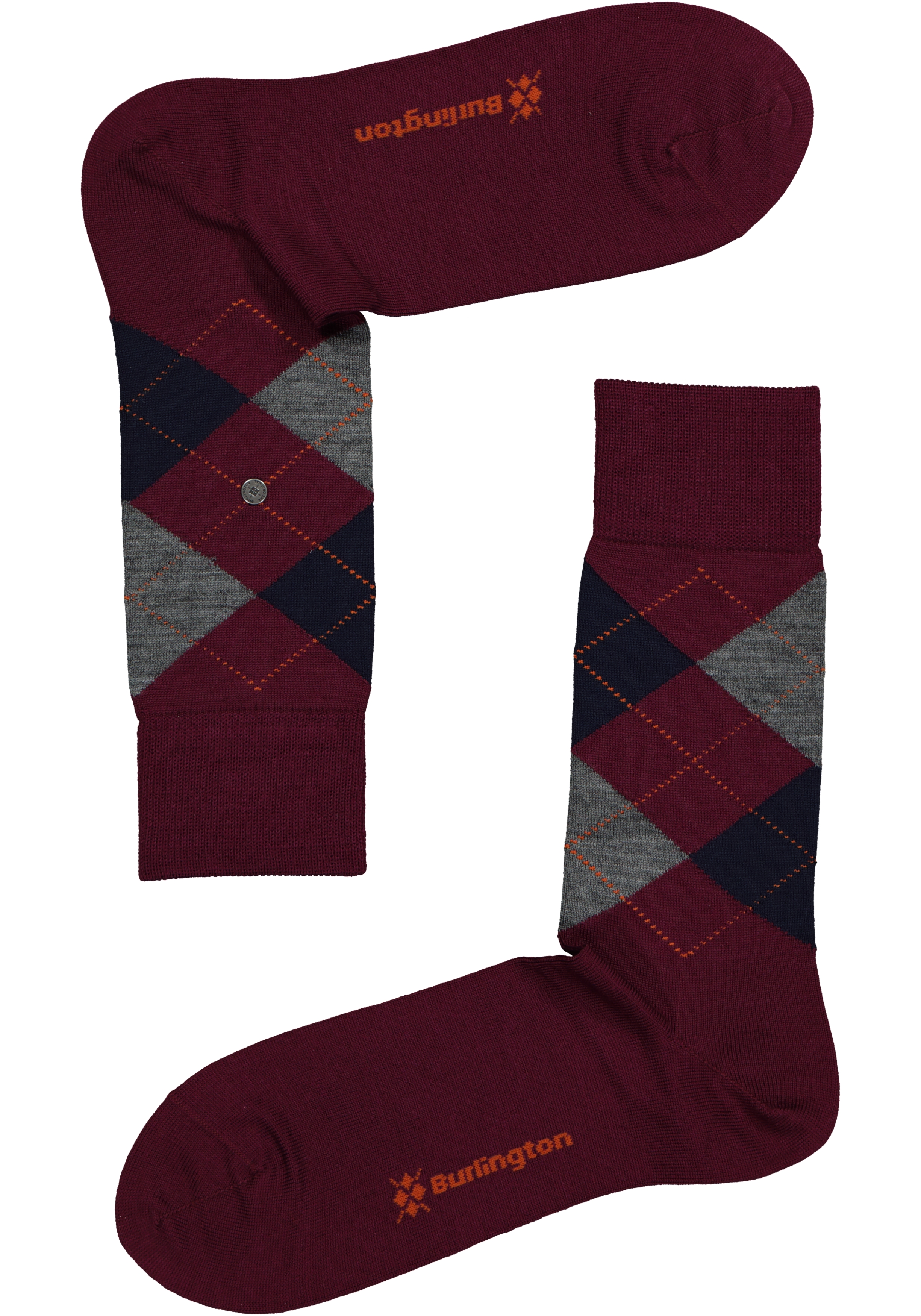 Burlington Edinburgh herensokken, wol, bordeauxrood met grijs