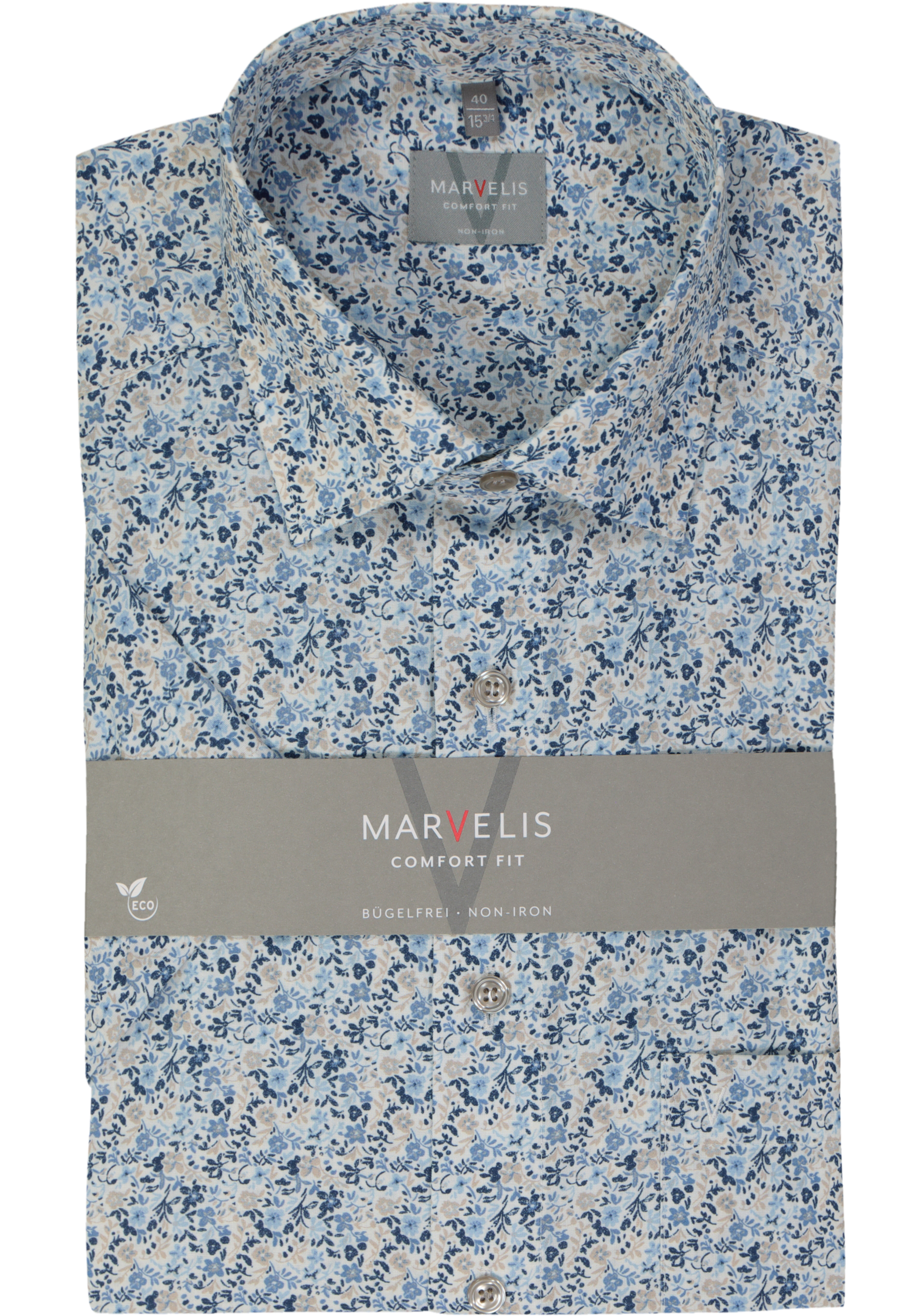 MARVELIS comfort fit overhemd, korte mouw, popeline, lichtblauw dessin