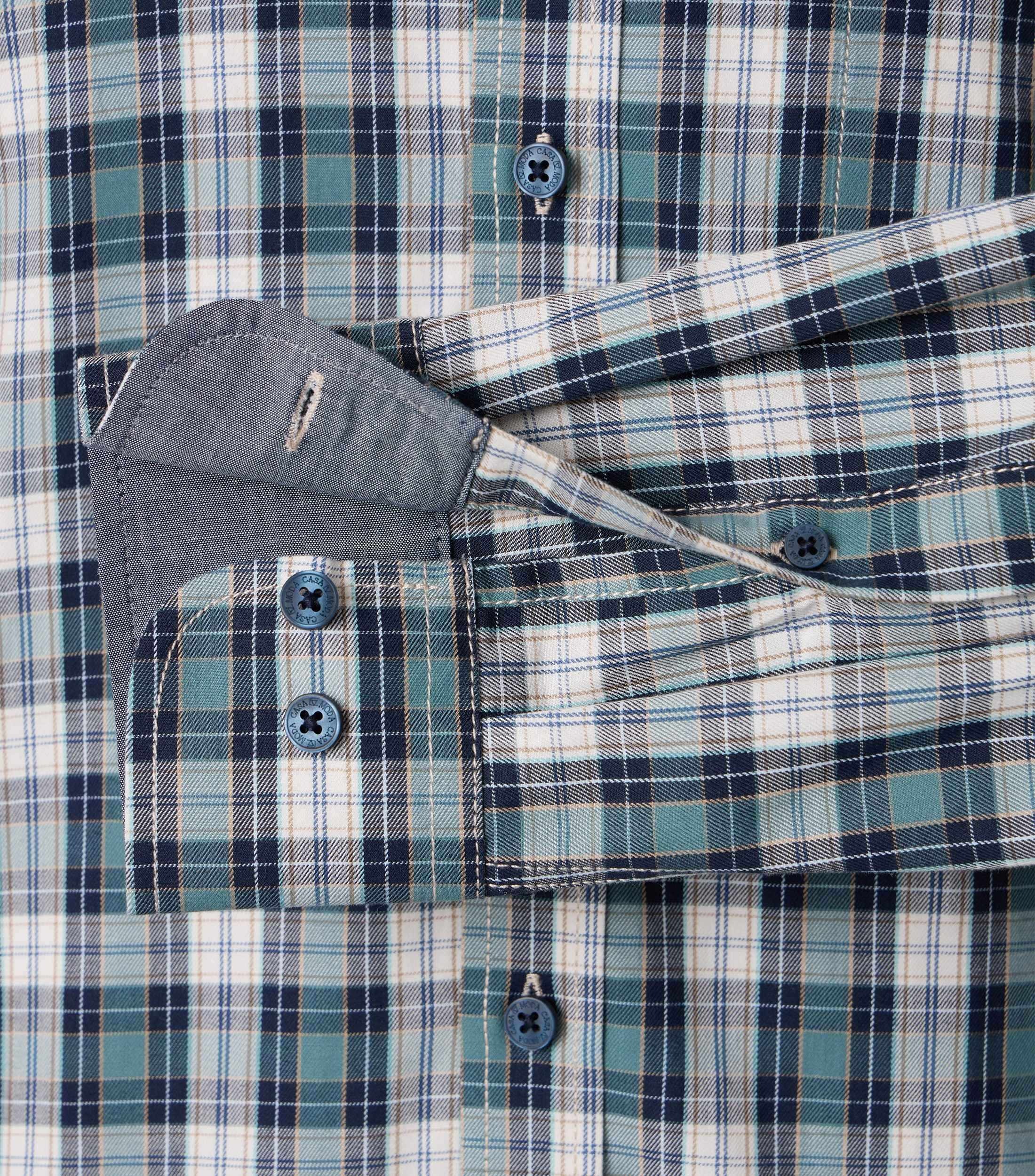 CASA MODA Sport casual fit overhemd, twill, groen met blauw, beige en wit geruit