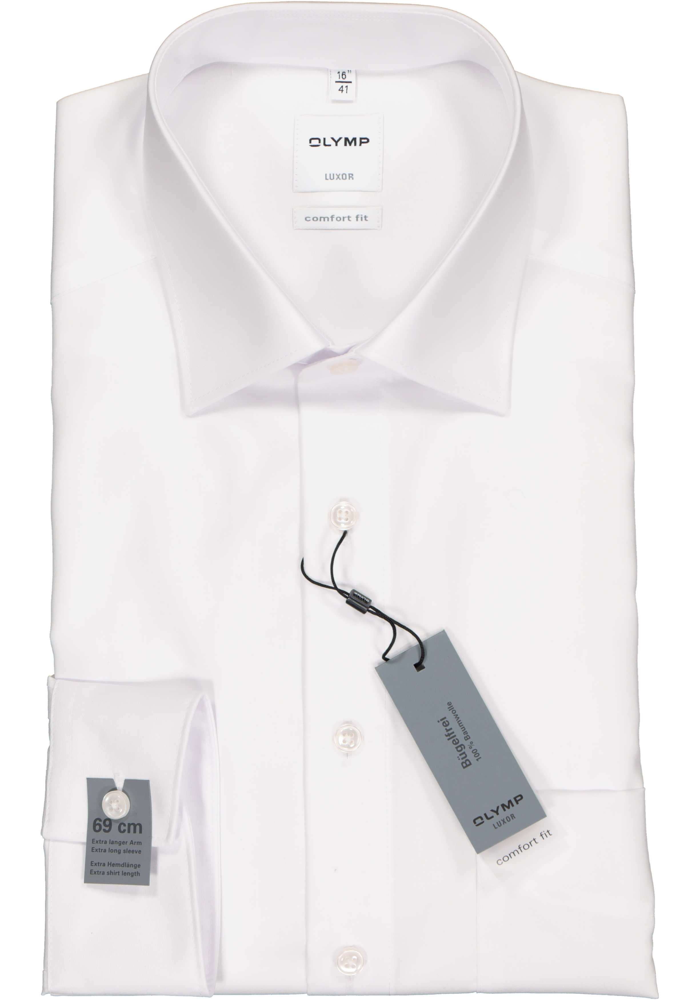 OLYMP Luxor comfort fit overhemd, mouwlengte 7, wit