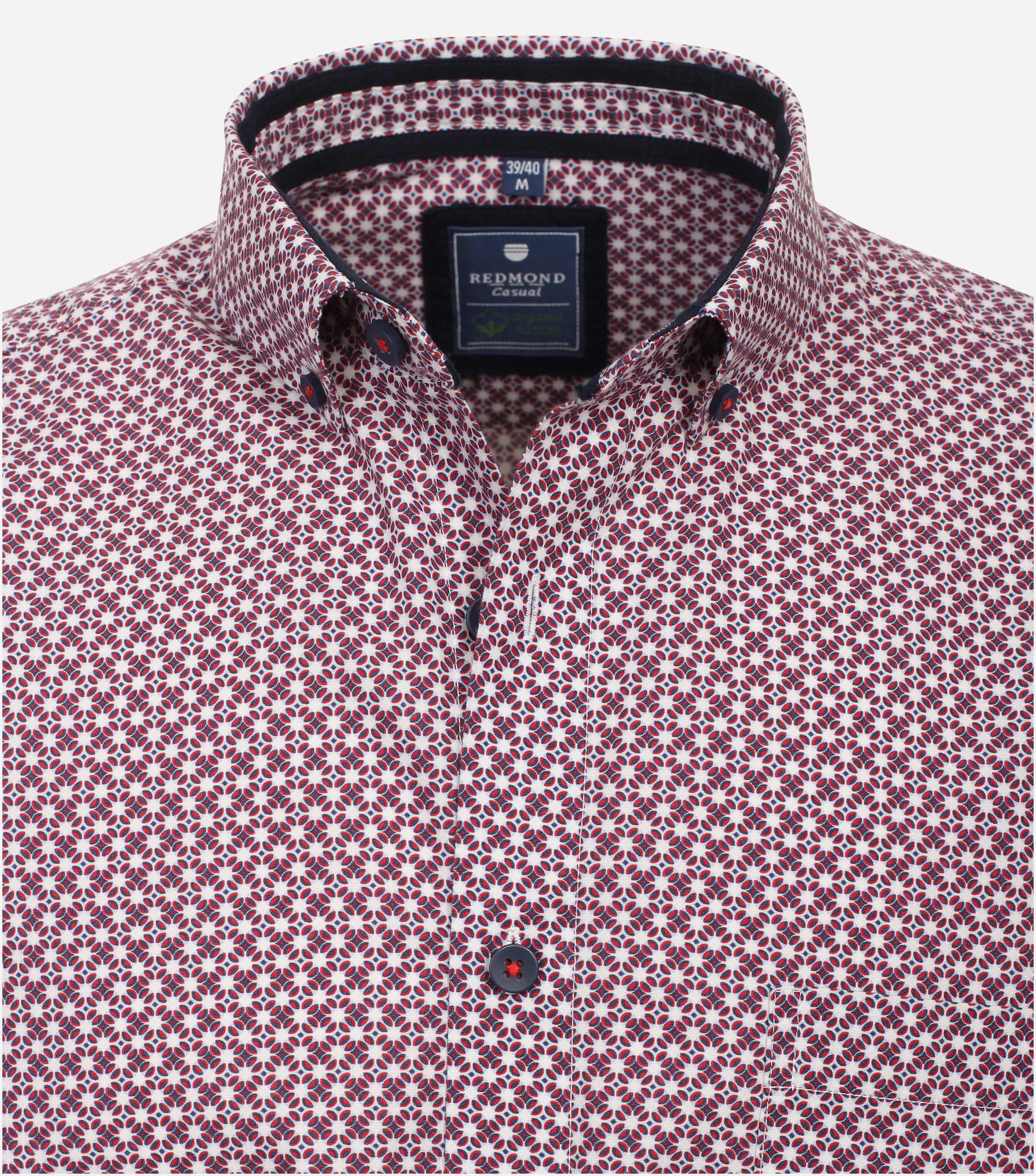 Redmond comfort fit overhemd, popeline, rood dessin