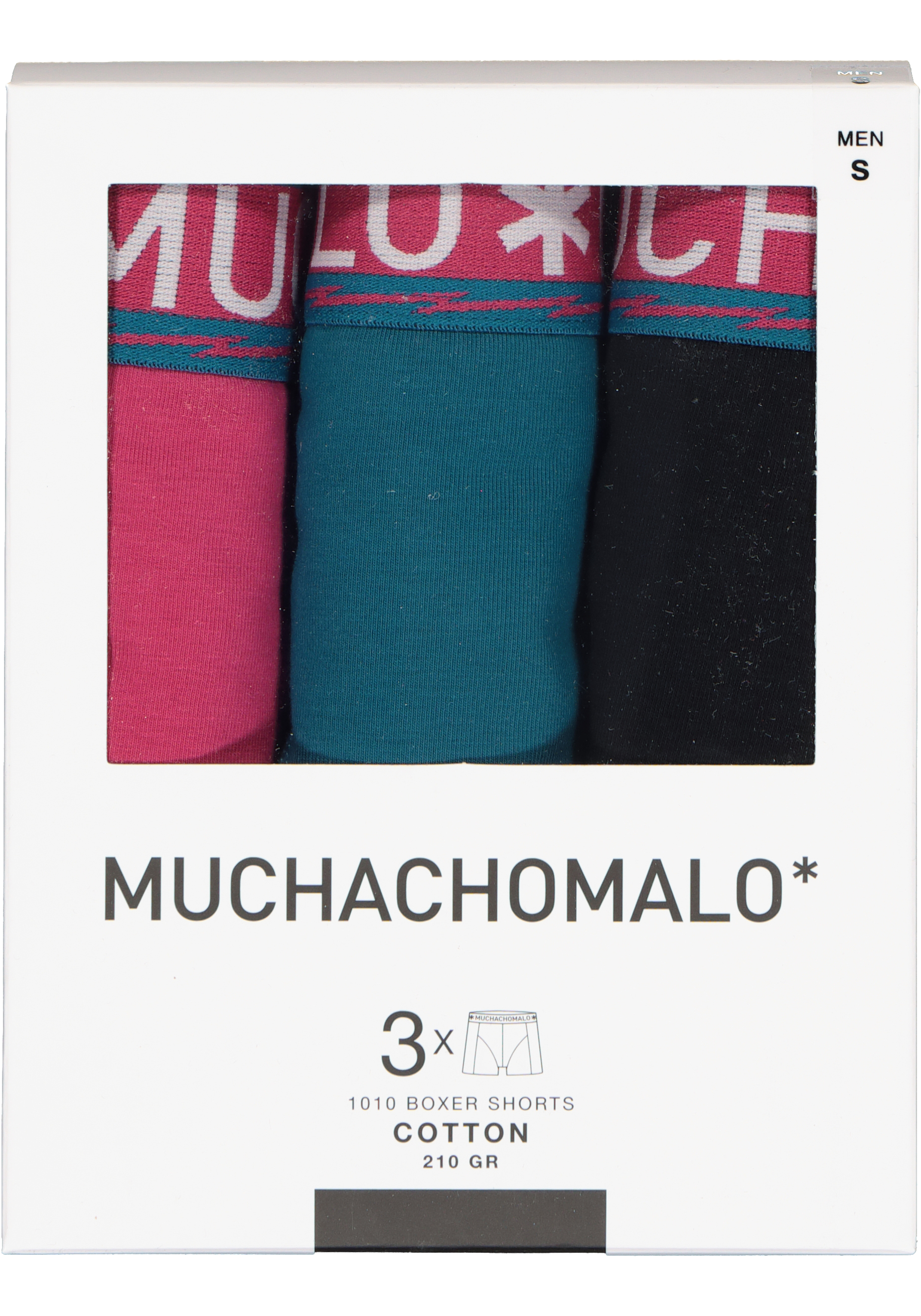 Muchachomalo heren boxershorts (3-pack), heren boxers normale lengte Solid, roze, petrol, zwart