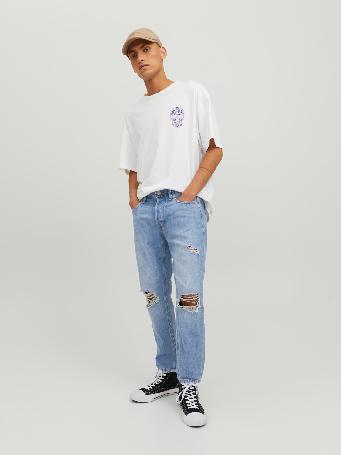 JACK & JONES Frank Original Cropped loose fit, heren jeans, denimblauw