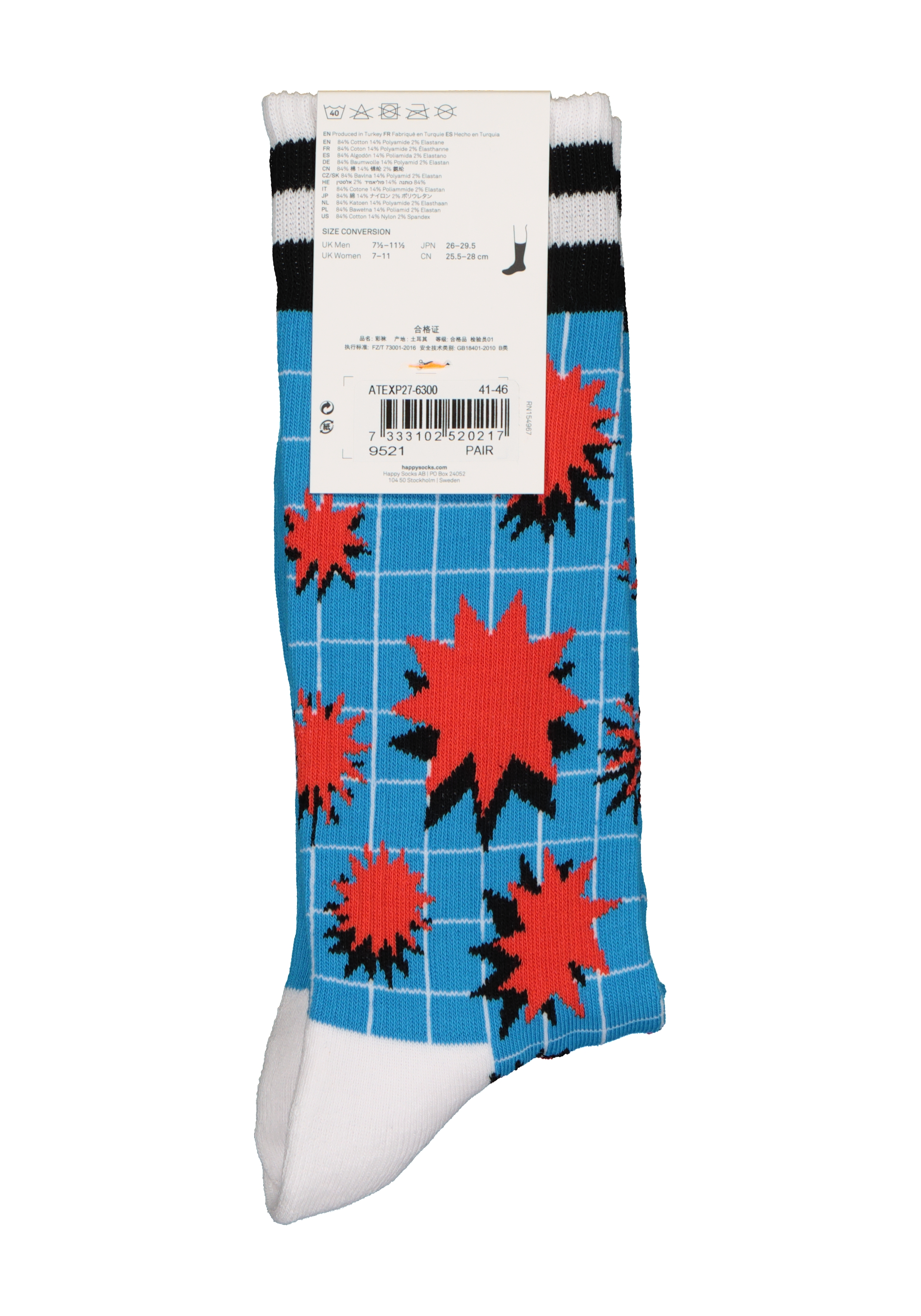 Happy Socks Explosion Crew Sock, explosief blauw